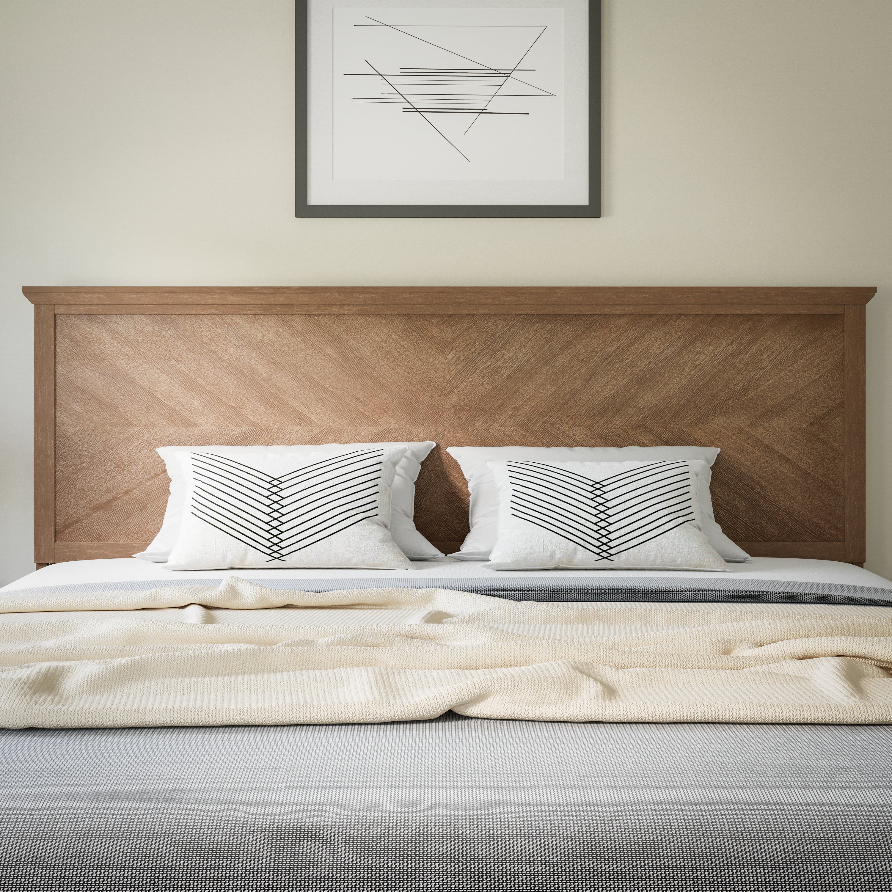Fiona King Size Herringbone Wooden Adjustable Headboard for Universal Metal Bed Frames in Light Brown