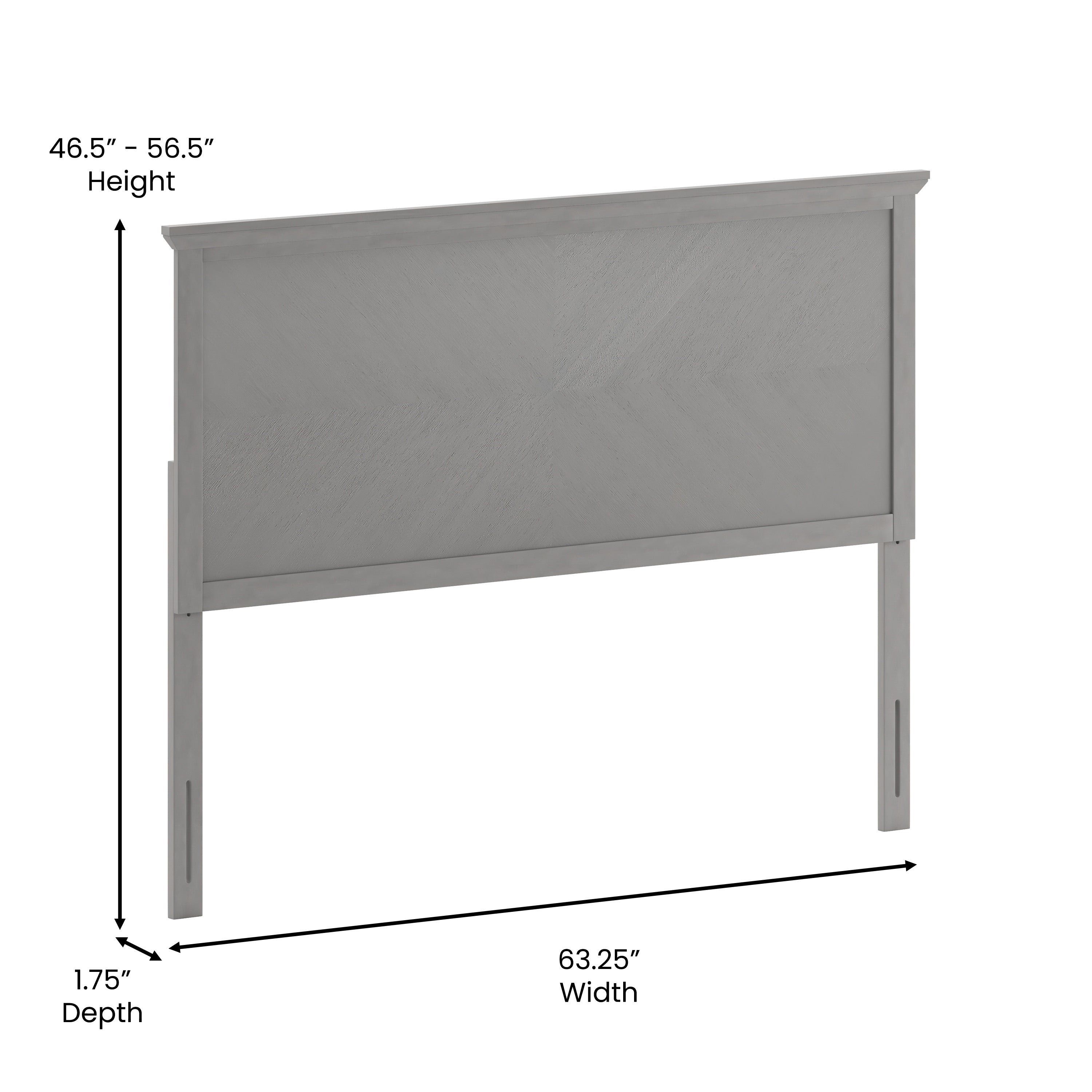 Fiona Queen Size Herringbone Wooden Adjustable Headboard for Universal Metal Bed Frames in Gray Wash