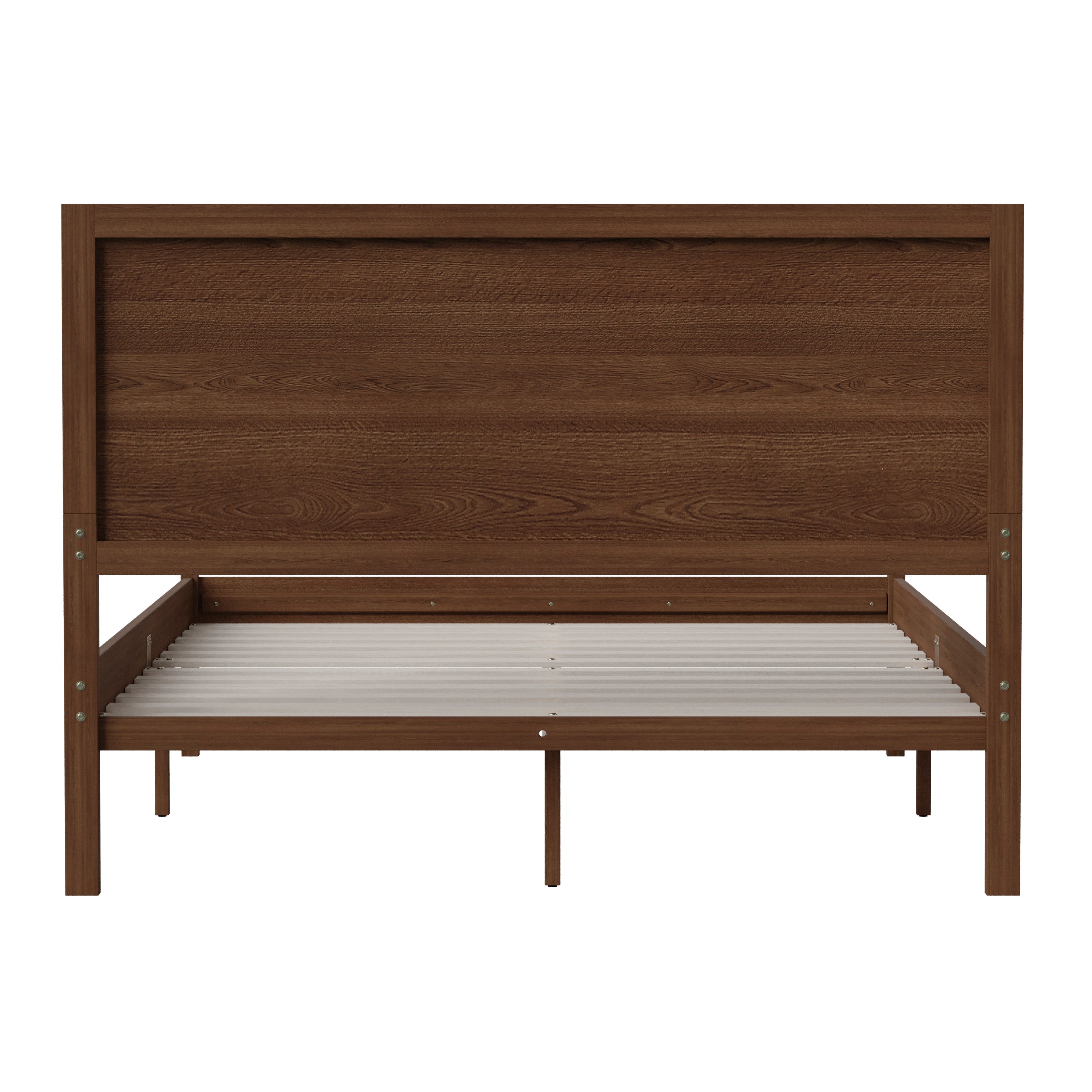 Kingston Full Size Solid Wood Platform Bed with Wooden Slats and Headboard, No Box Spring Needed, Brown