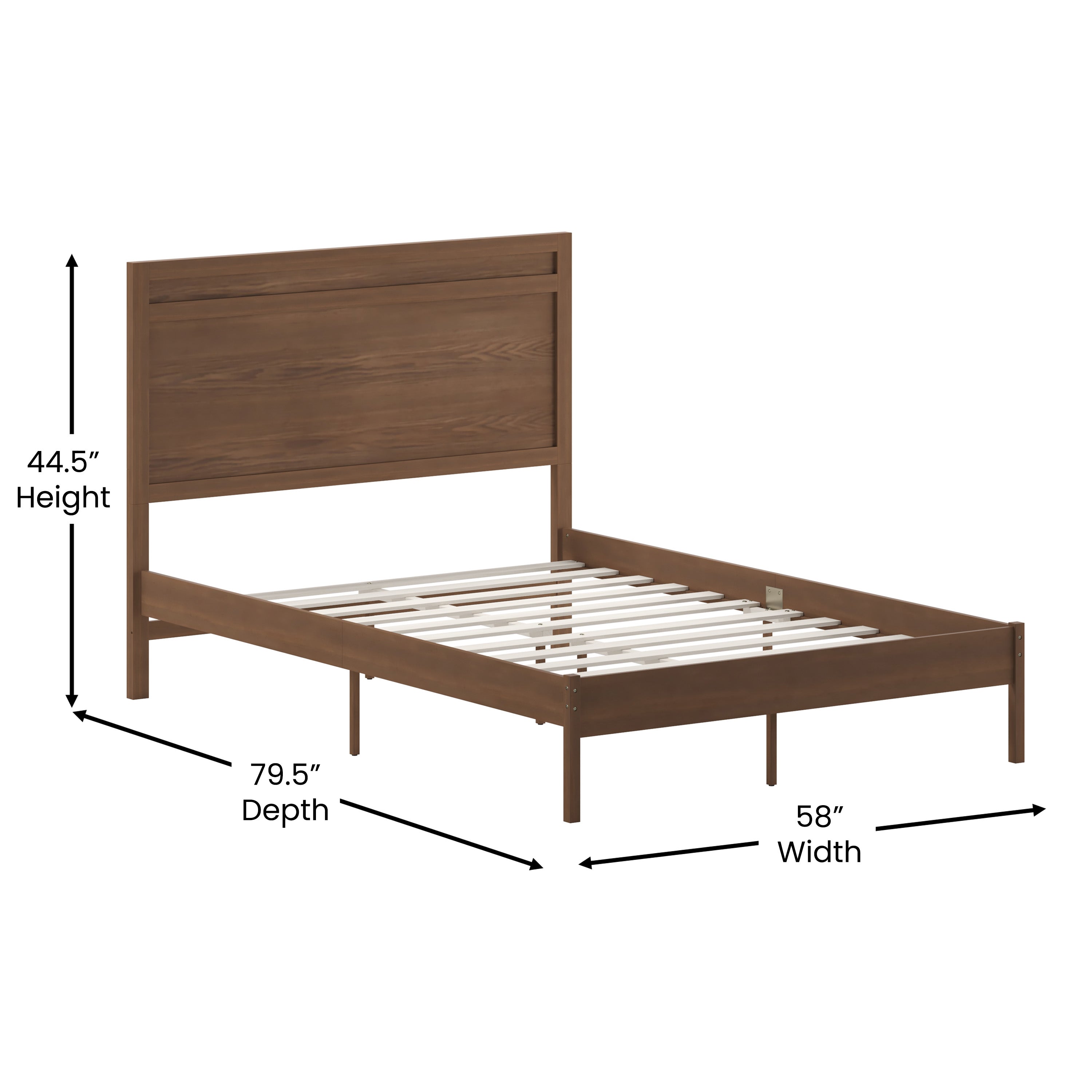 Kingston Full Size Solid Wood Platform Bed with Wooden Slats and Headboard, No Box Spring Needed, Brown
