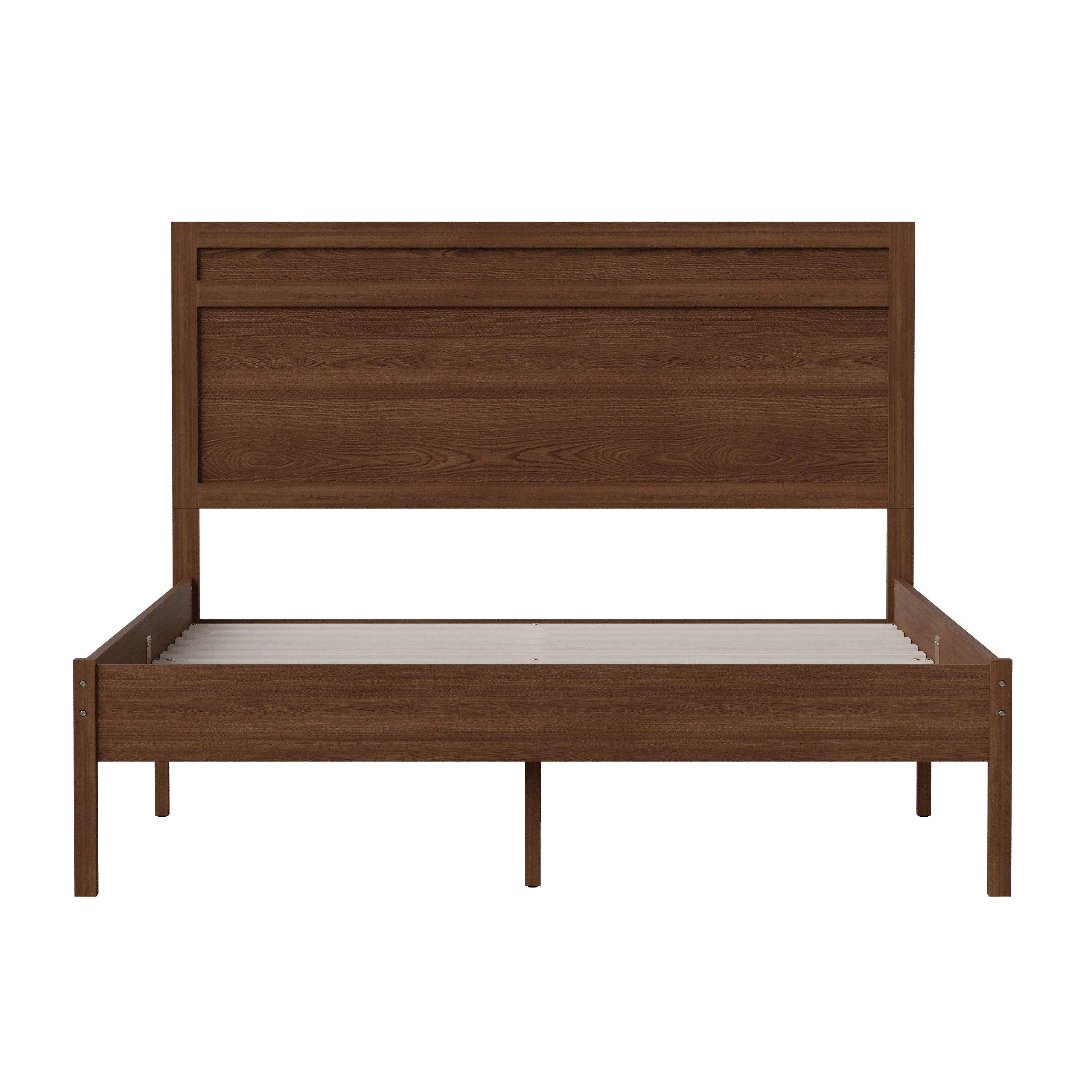 Kingston Full Size Solid Wood Platform Bed with Wooden Slats and Headboard, No Box Spring Needed, Brown