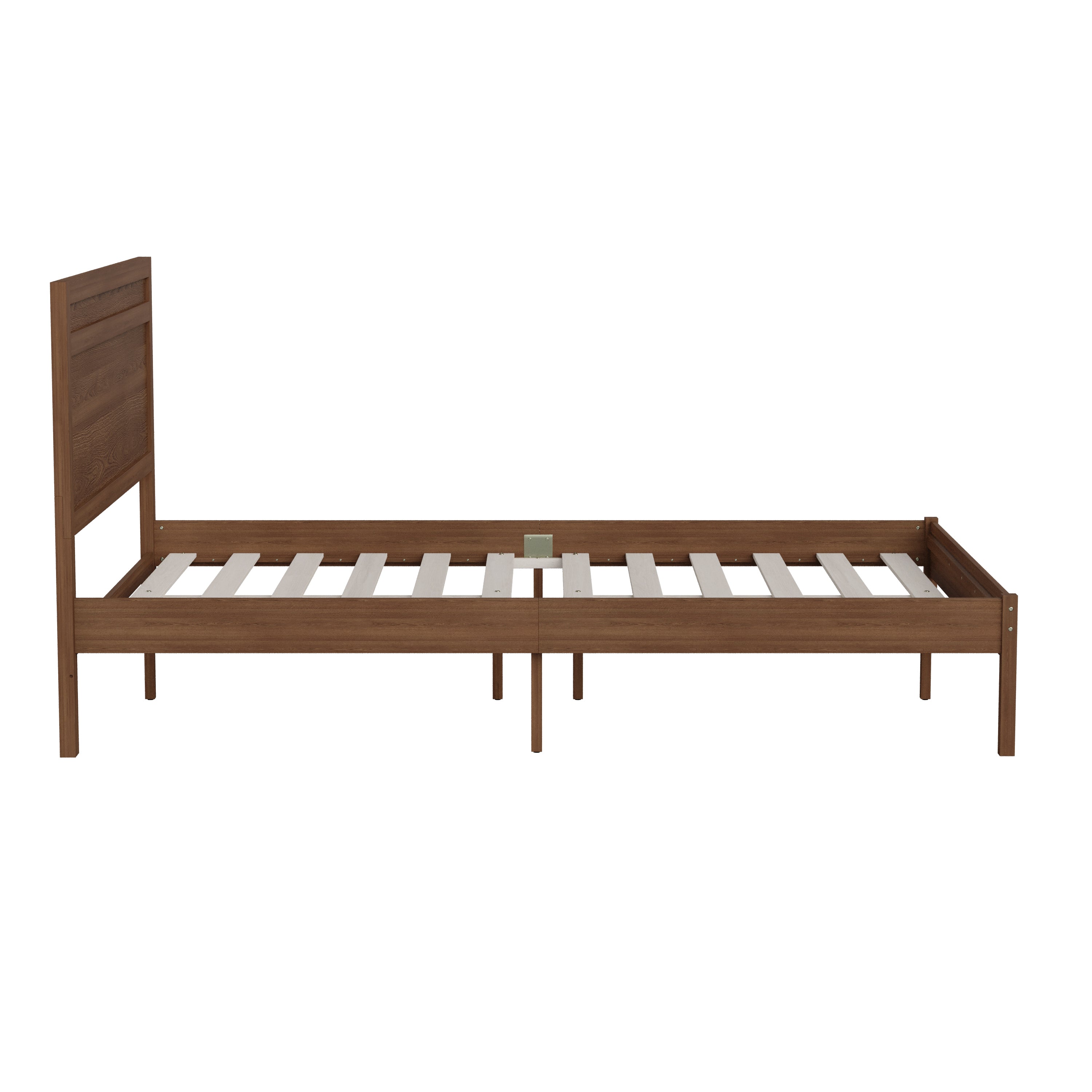 Kingston Full Size Solid Wood Platform Bed with Wooden Slats and Headboard, No Box Spring Needed, Brown
