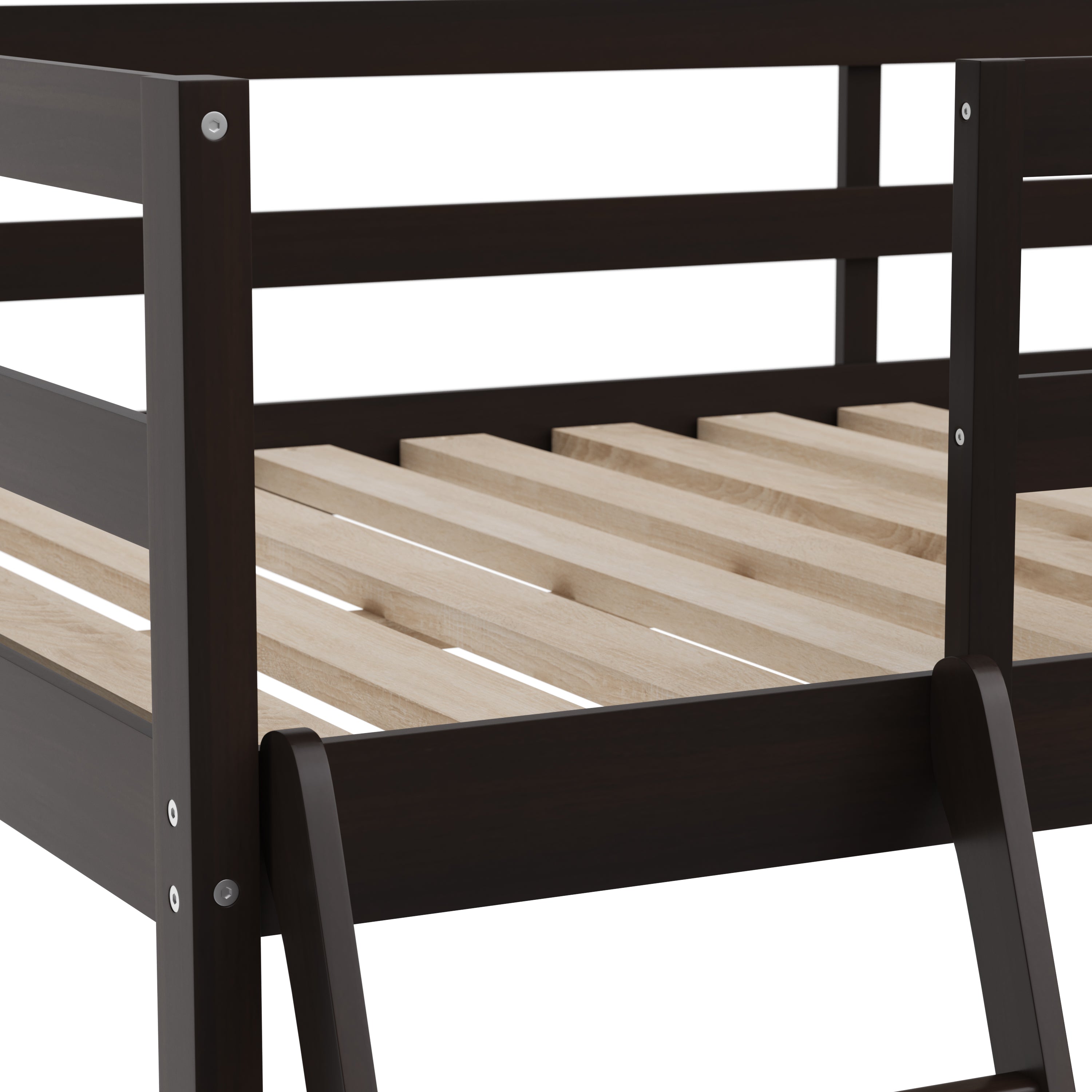 Riley Loft Bed Frame with Desk, Twin Size Wooden Bed Frame with Protective Guard Rails & Ladder for Kids and Teens - Espresso