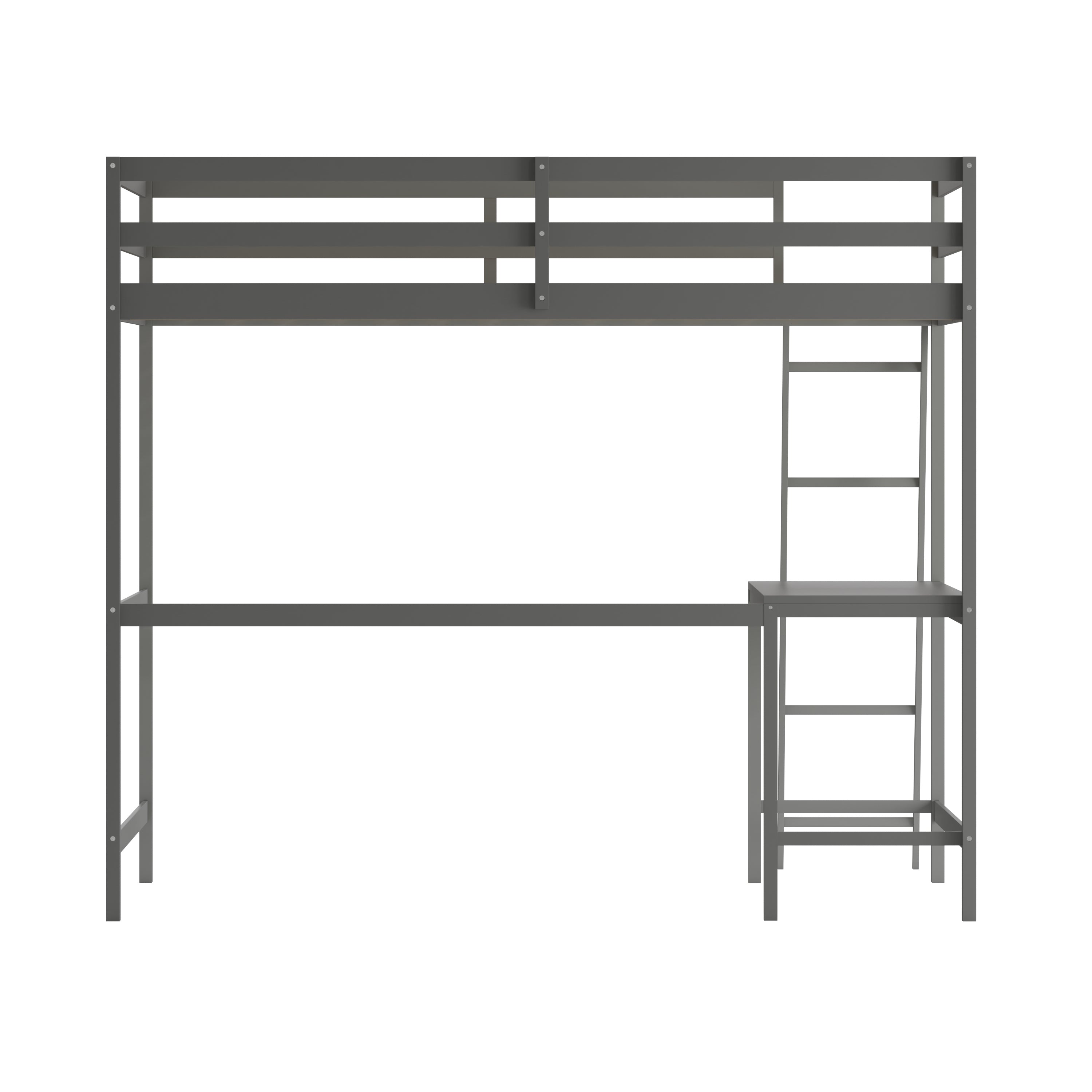 Riley Loft Bed Frame with Desk, Full Size Wooden Bed Frame with Protective Guard Rails & Ladder for Kids and Teens - Light Gray