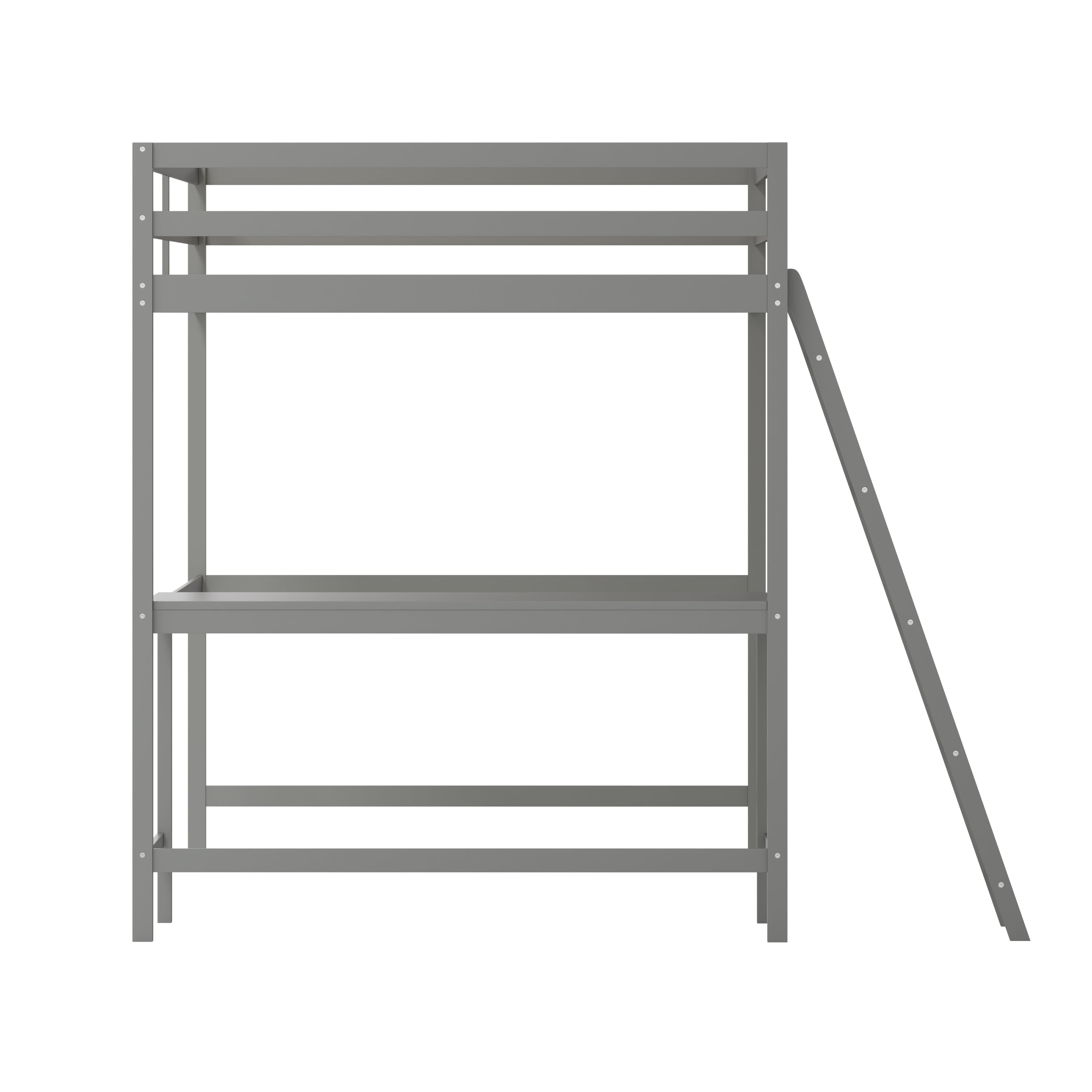 Riley Loft Bed Frame with Desk, Full Size Wooden Bed Frame with Protective Guard Rails & Ladder for Kids and Teens - Light Gray