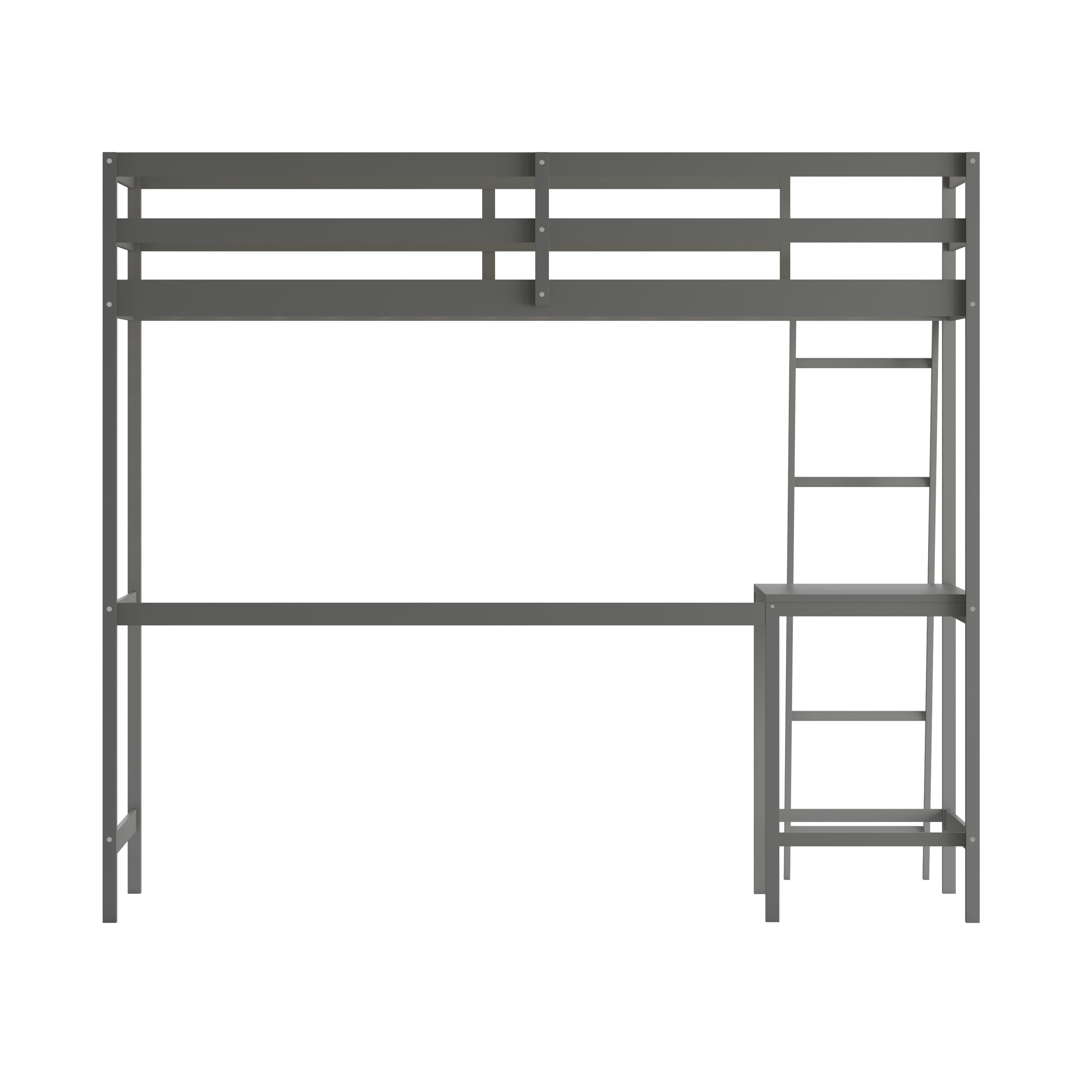 Riley Loft Bed Frame with Desk, Twin Size Wooden Bed Frame with Protective Guard Rails & Ladder for Kids and Teens - Light Gray