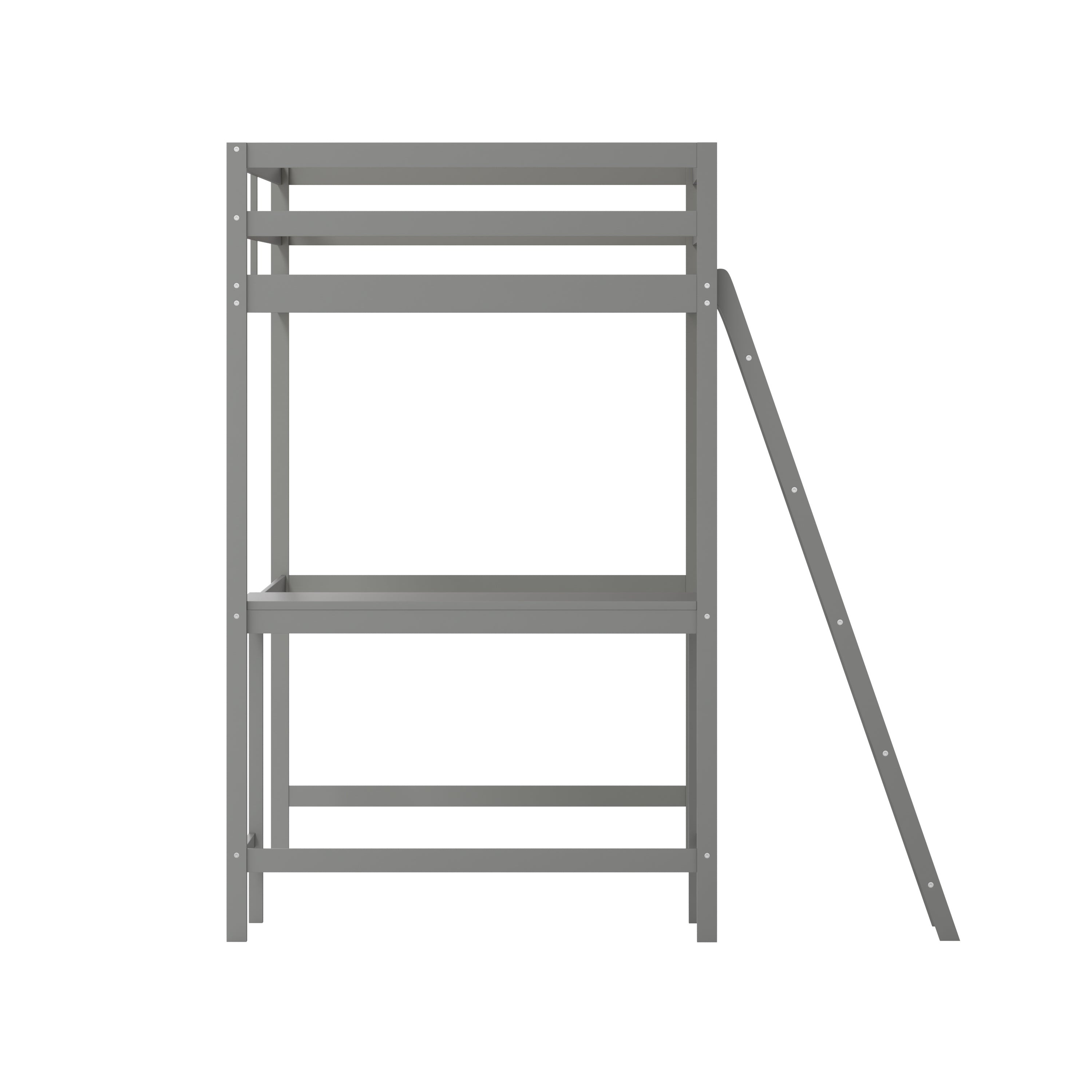 Riley Loft Bed Frame with Desk, Twin Size Wooden Bed Frame with Protective Guard Rails & Ladder for Kids and Teens - Light Gray