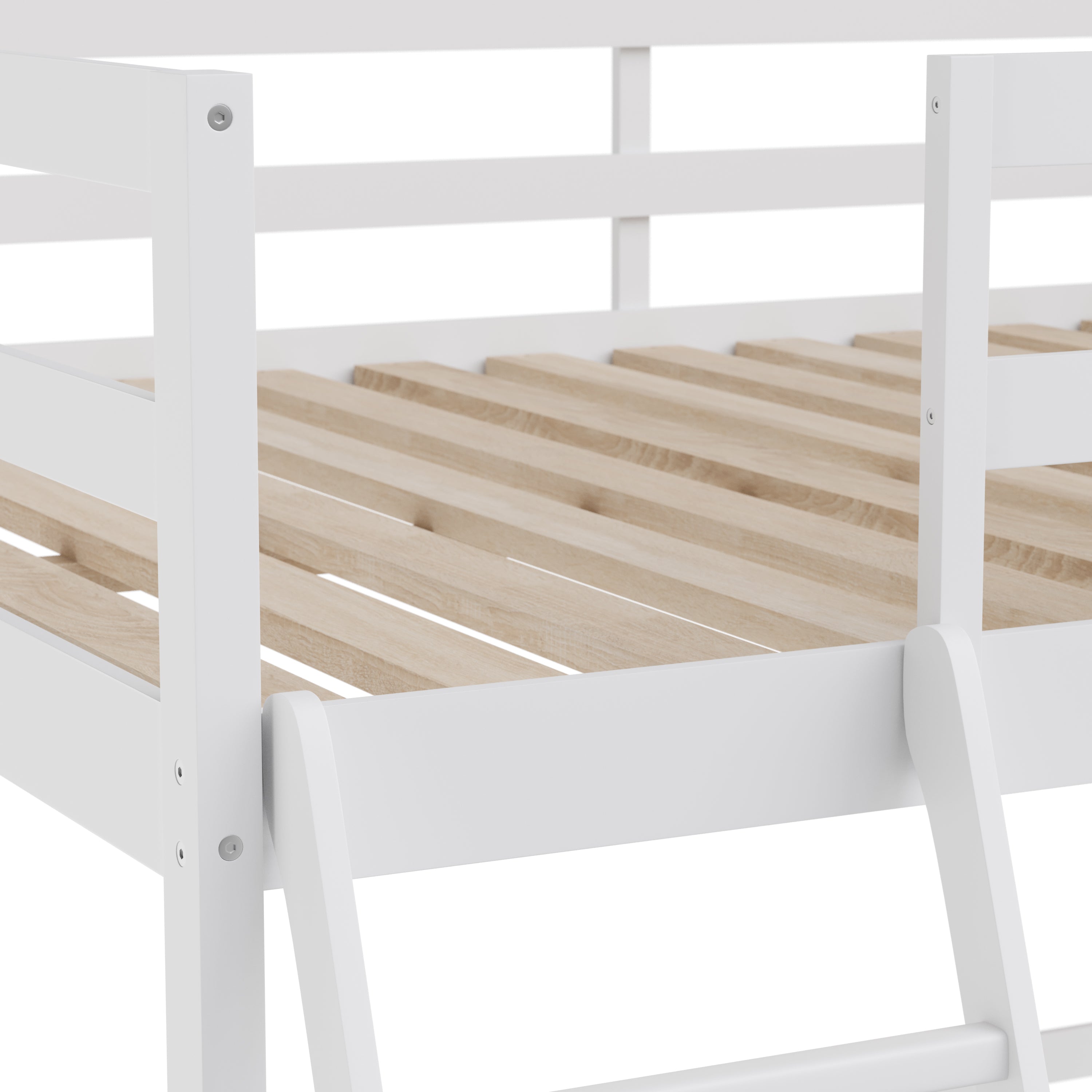 Riley Loft Bed Frame with Desk, Full Size Wooden Bed Frame with Protective Guard Rails & Ladder for Kids and Teens - White
