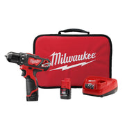 Milwaukee Tool M12 3/8” Drill/Driver Kit, Includes: (2) M12 REDLITHIUM™ Battery (48-11-2401), (1) M12™ Lithium-ion Battery Charger (48-59-2401), (1) Belt Clip, (1) Carrying Case