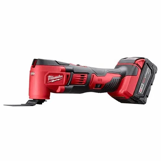 Milwaukee M18 Cordless LITHIUM-ION Multi-Tool Kit with LED Light, Includes: (2) M18 REDLITHIUM XC Extended Capacity Battery, M18 & M12 Multi-Voltage Charger, Adapter, Assorted Sanding Sheets, Contractor Bag, Sanding Pad, Wood Cutting Blade