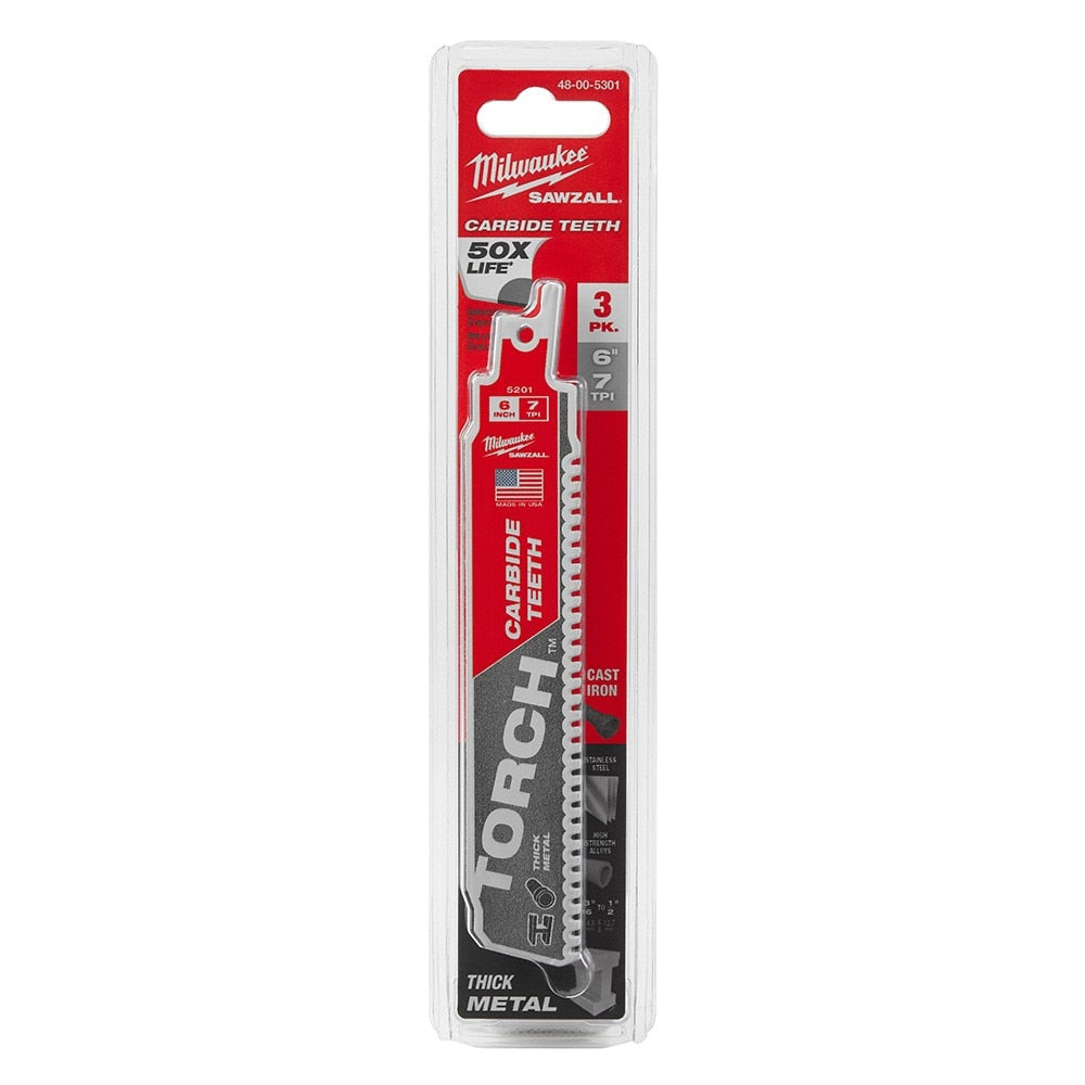 Reciprocating Saw Blade, Carbide, 6 Inch L, 1 Inch W, 3PK