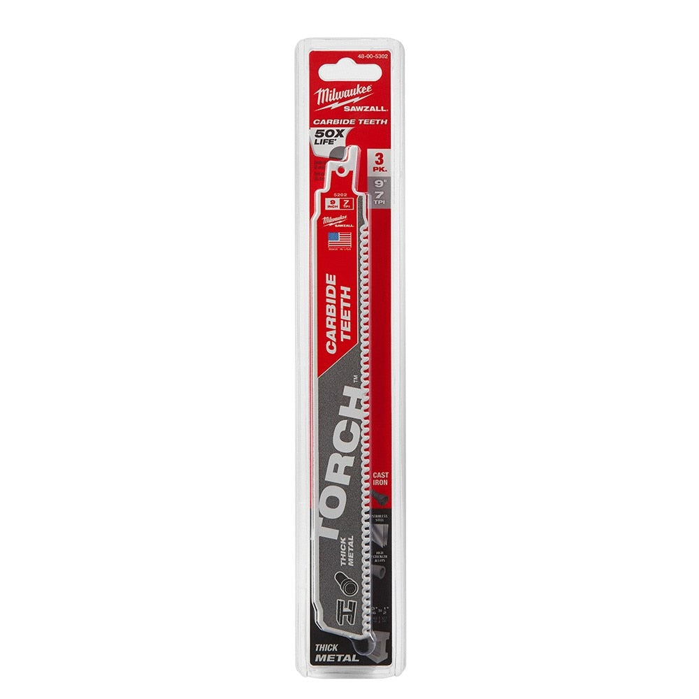 Reciprocating Saw Blade, Carbide, 9 Inch L, 1 Inch W, 3PK