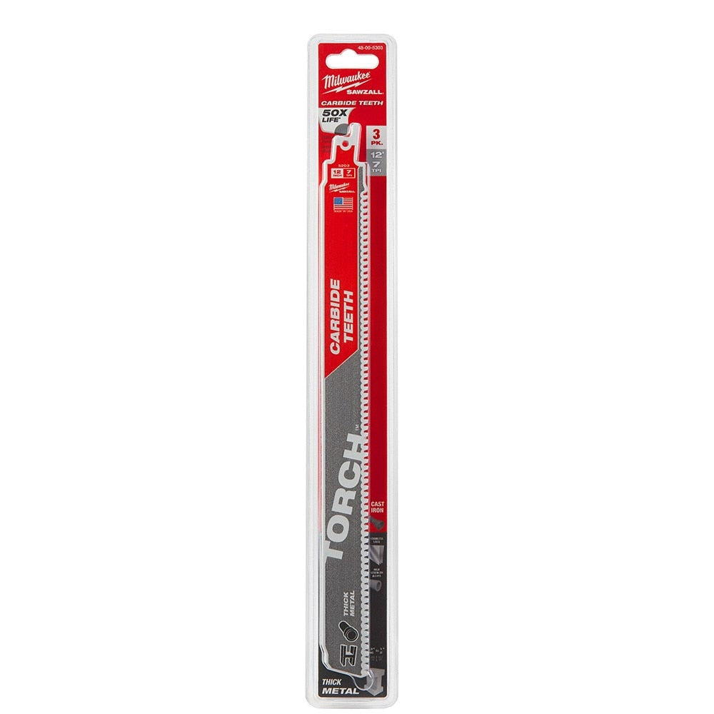 Reciprocating Saw Blade, Carbide, 12 Inch L, 1 Inch W, 3PK