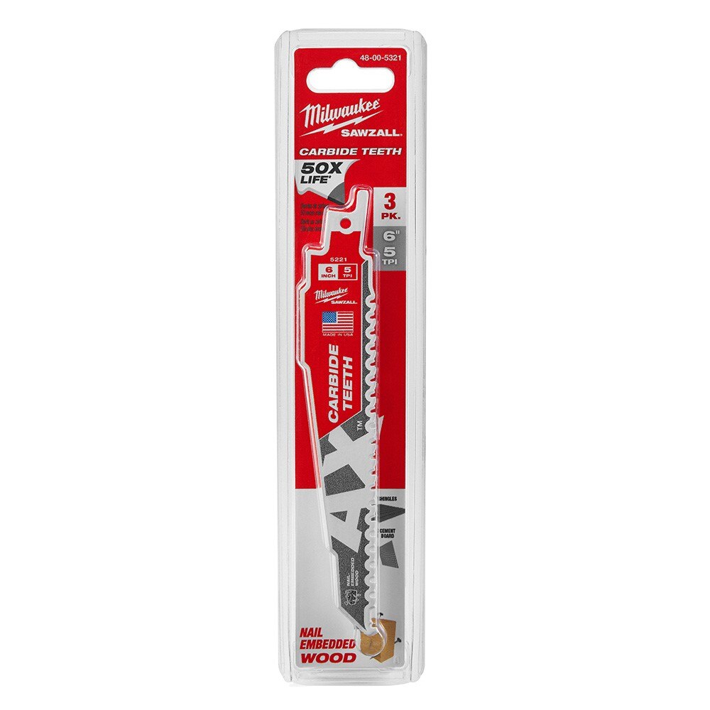 Reciprocating Saw Blade, Carbide, 6 Inch L, 1 Inch W, 3PK