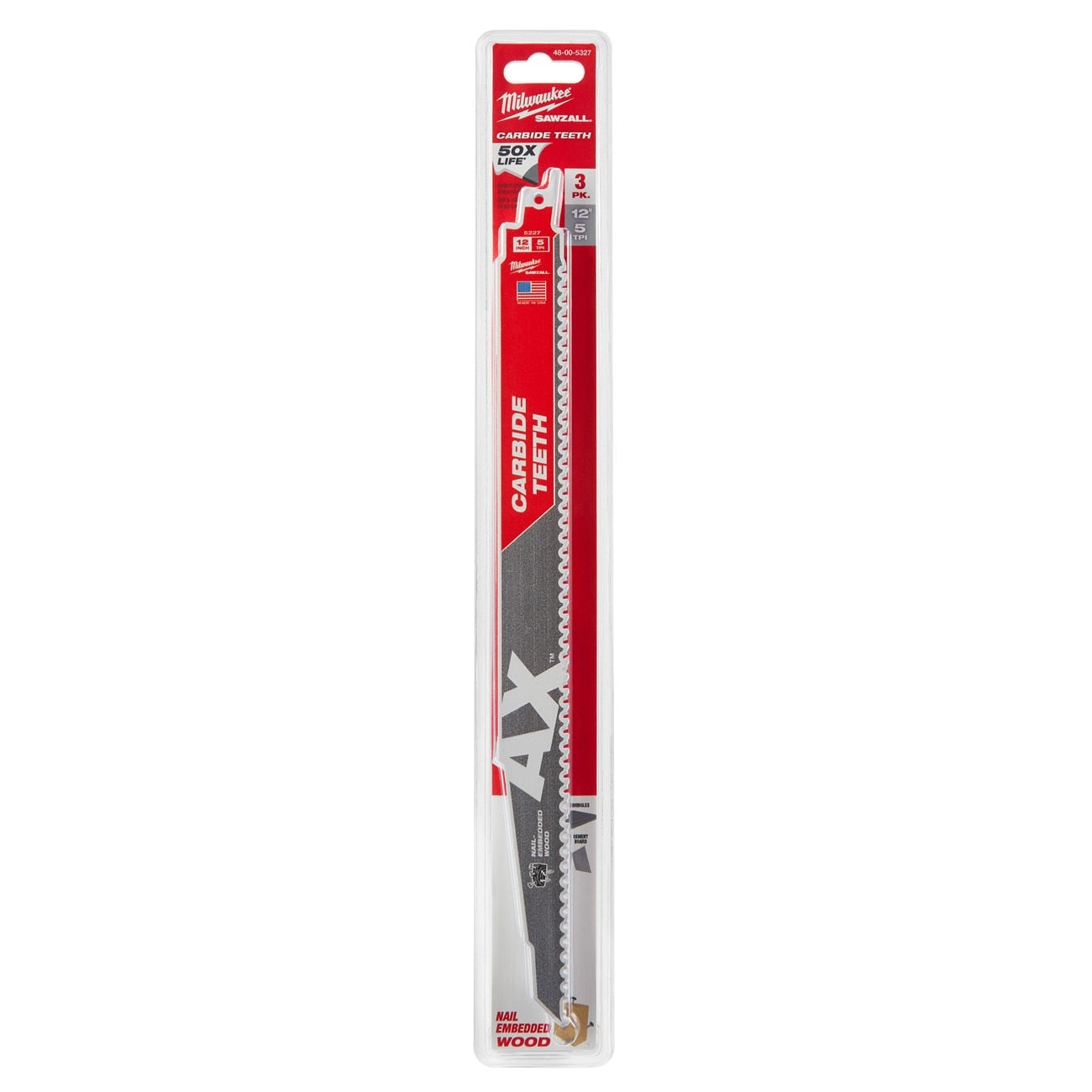 Reciprocating Saw Blade, Carbide, 12 Inch L, 3/4 Inch W, 3PK