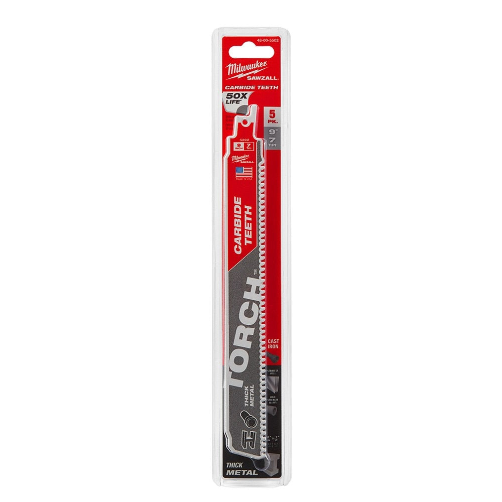 Reciprocating Saw Blade, Carbide, 9 Inch L, 1 Inch W, 5PK