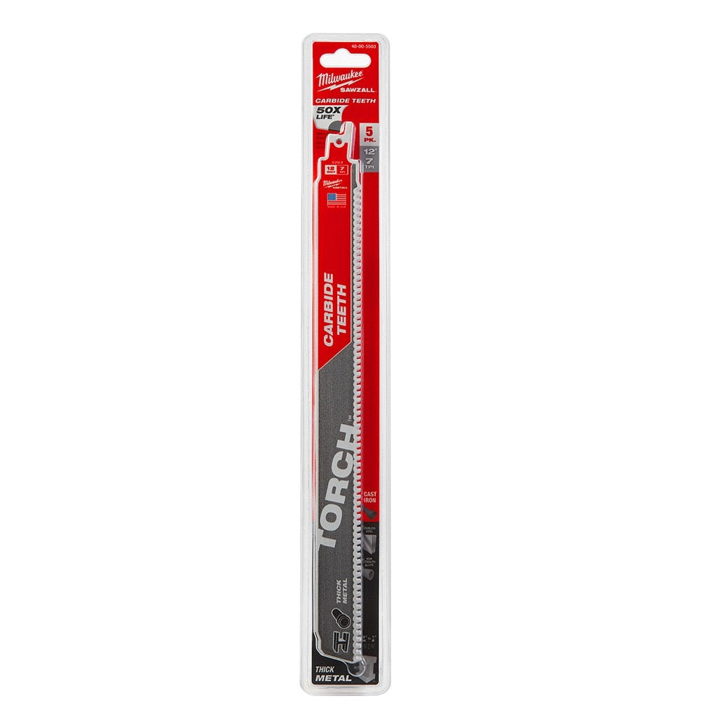 Reciprocating Saw Blade, Carbide, 12 Inch L, 1 Inch W, 5PK