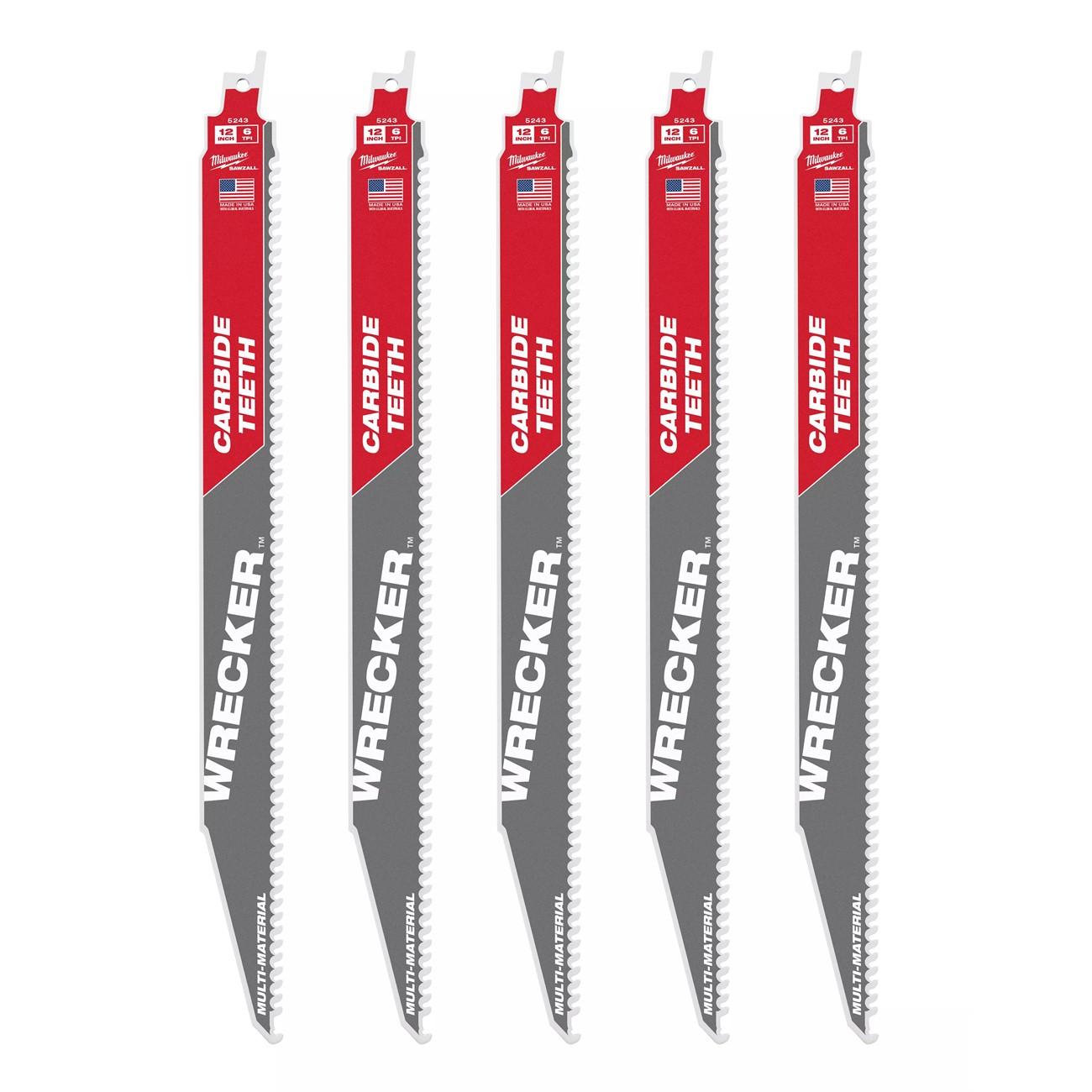 Milwaukee The Wrecker with Carbide Teeth SAWZALL Blade, 12", 6 TPI, 5/Pack