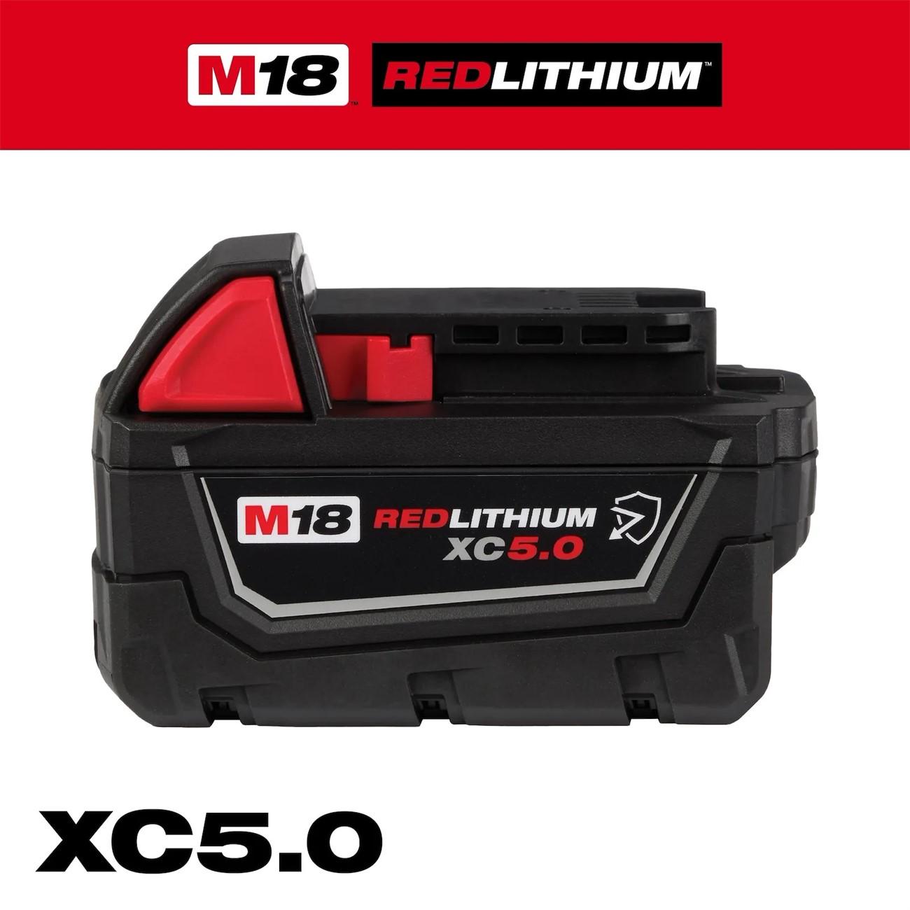 48-11-1850R Milwaukee M18 REDLITHIUM XC5.0, Battery Pack, 18V, Plastic, Rubber