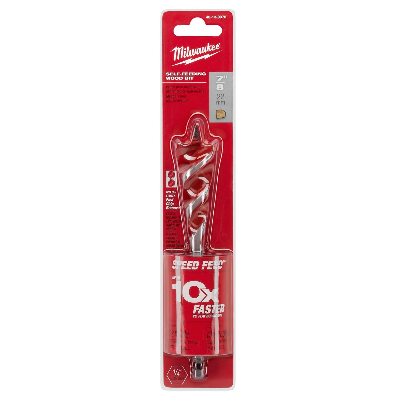 Auger Bit, 7/8 Inch Dia, 6 Inch Flute L, Hex, Single End