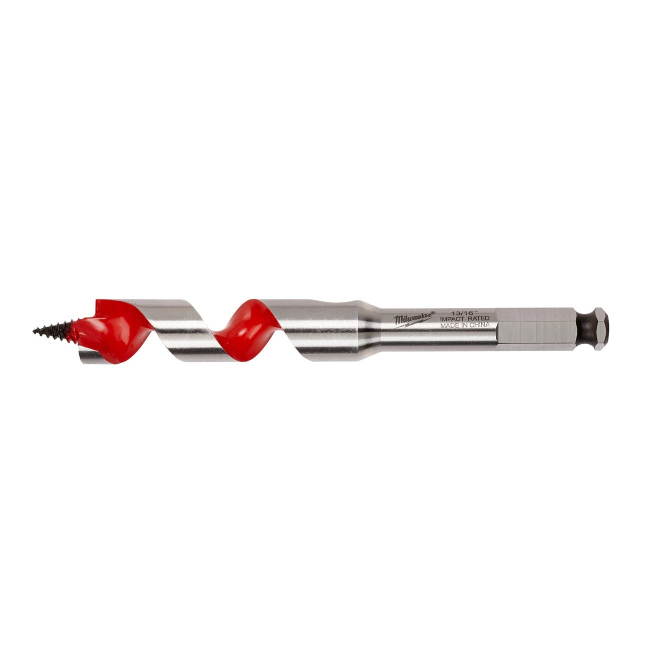 Auger Bit, 13/16 Inch Dia, 3 Inch Flute L, Hex, Single End