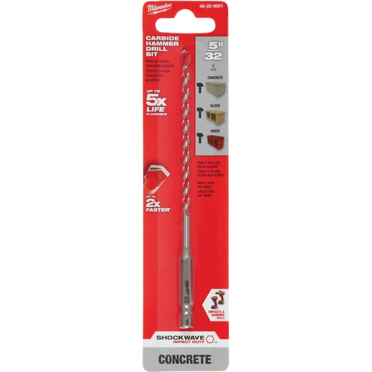Milwaukee SHOCKWAVE 5/32 In. x 6 In. Carbide Masonry Drill Bit