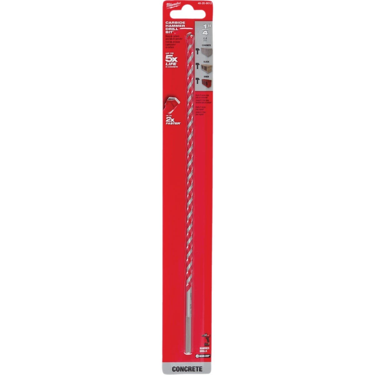 Milwaukee SHOCKWAVE 1/4 In. x 12 In. Carbide Masonry Drill Bit
