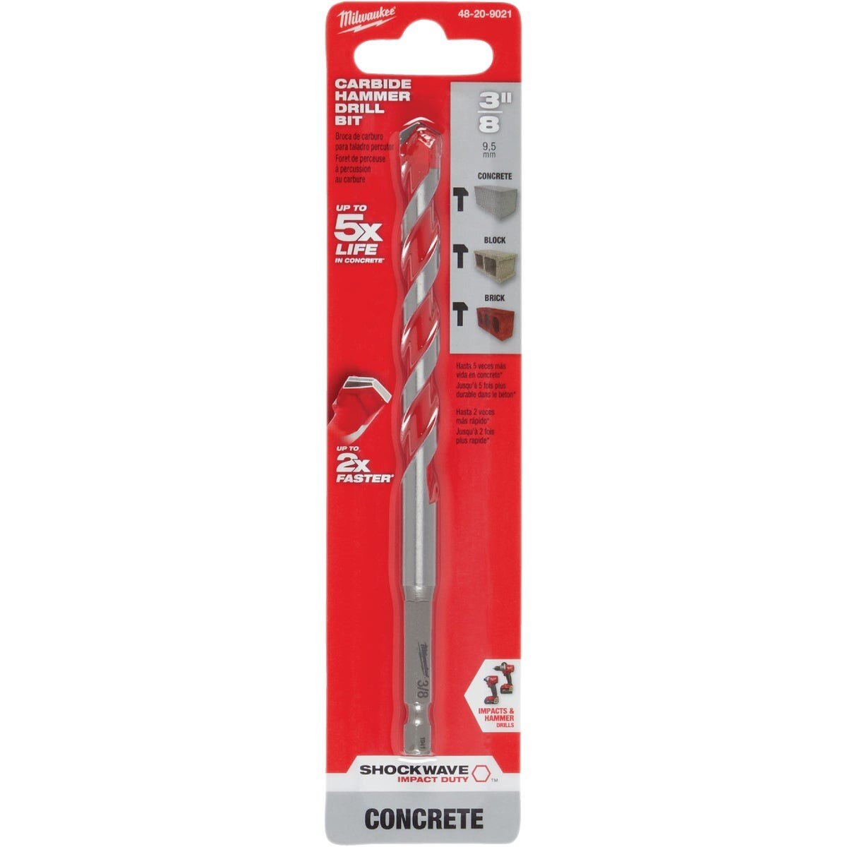 Milwaukee SHOCKWAVE 3/8 In. x 6 In. Carbide Masonry Drill Bit