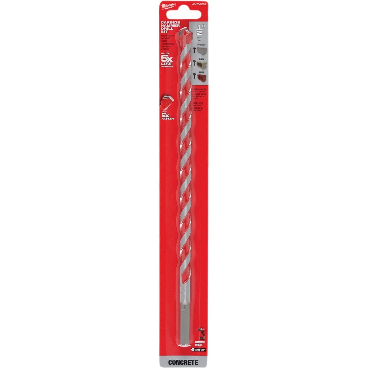 Milwaukee SHOCKWAVE 1/2 In. x 12 In. Carbide Masonry Drill Bit