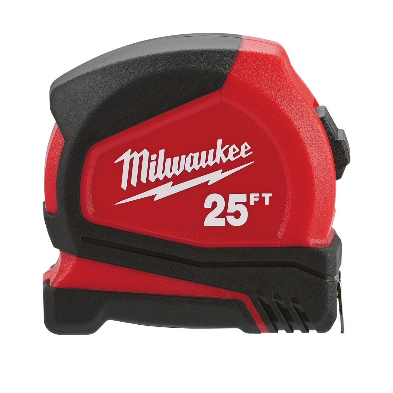 Tape Measure, 25 ft L, 1.65 Inch W, Automatic, Red/Black