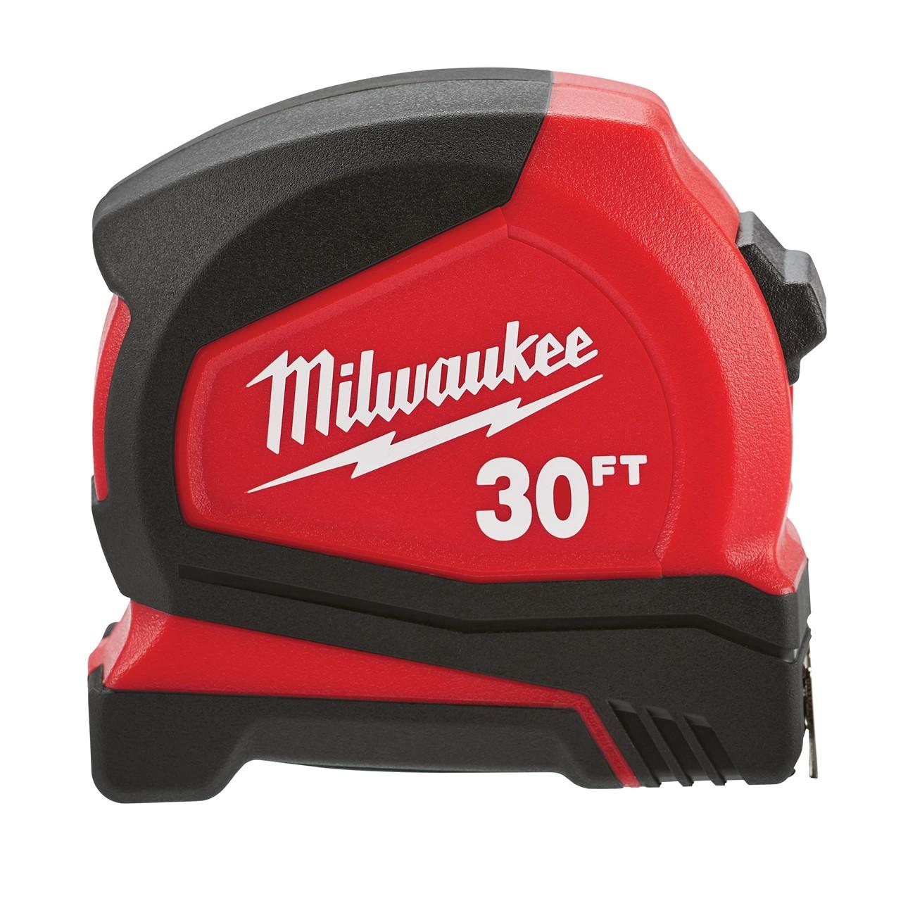 Tape Measure, 30 ft L, 1.65 Inch W, Automatic, Red/Black