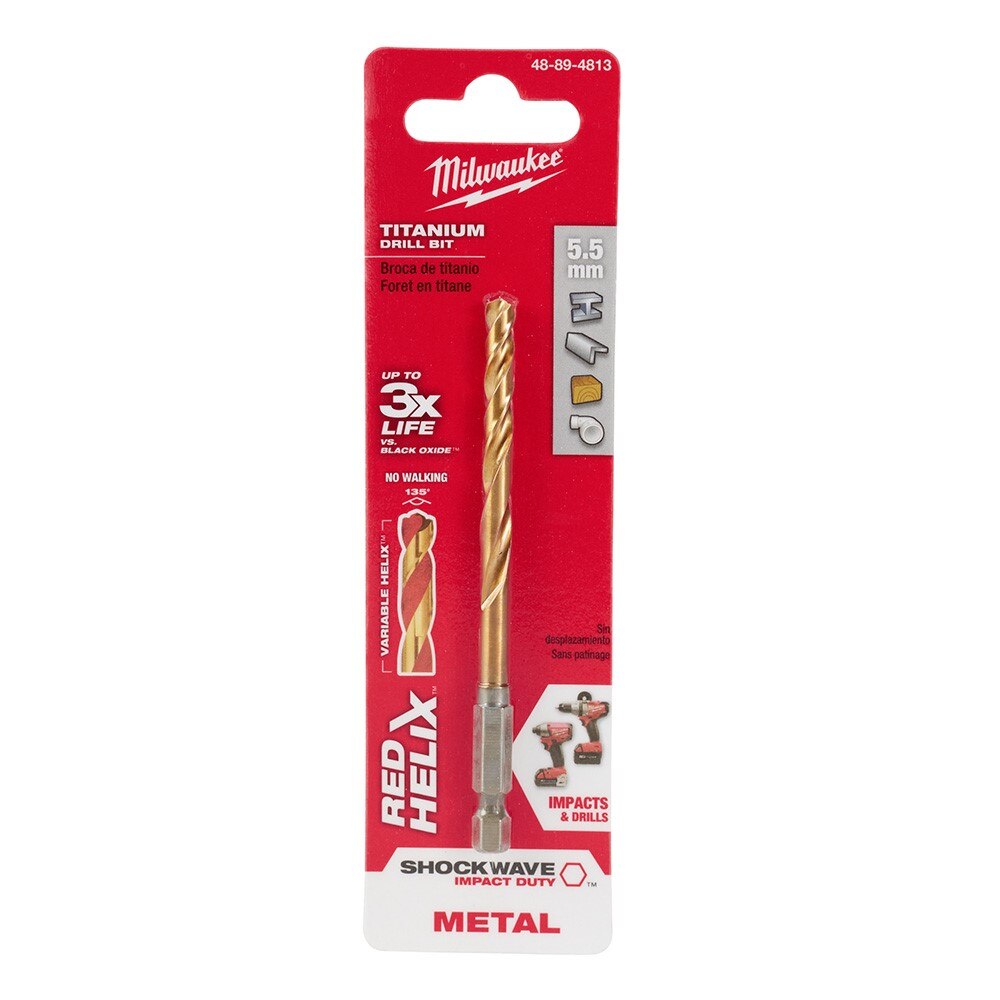 Jobber Drill, 5.5 MM Size, 1/4 Inch L, Titanium, TiAIN