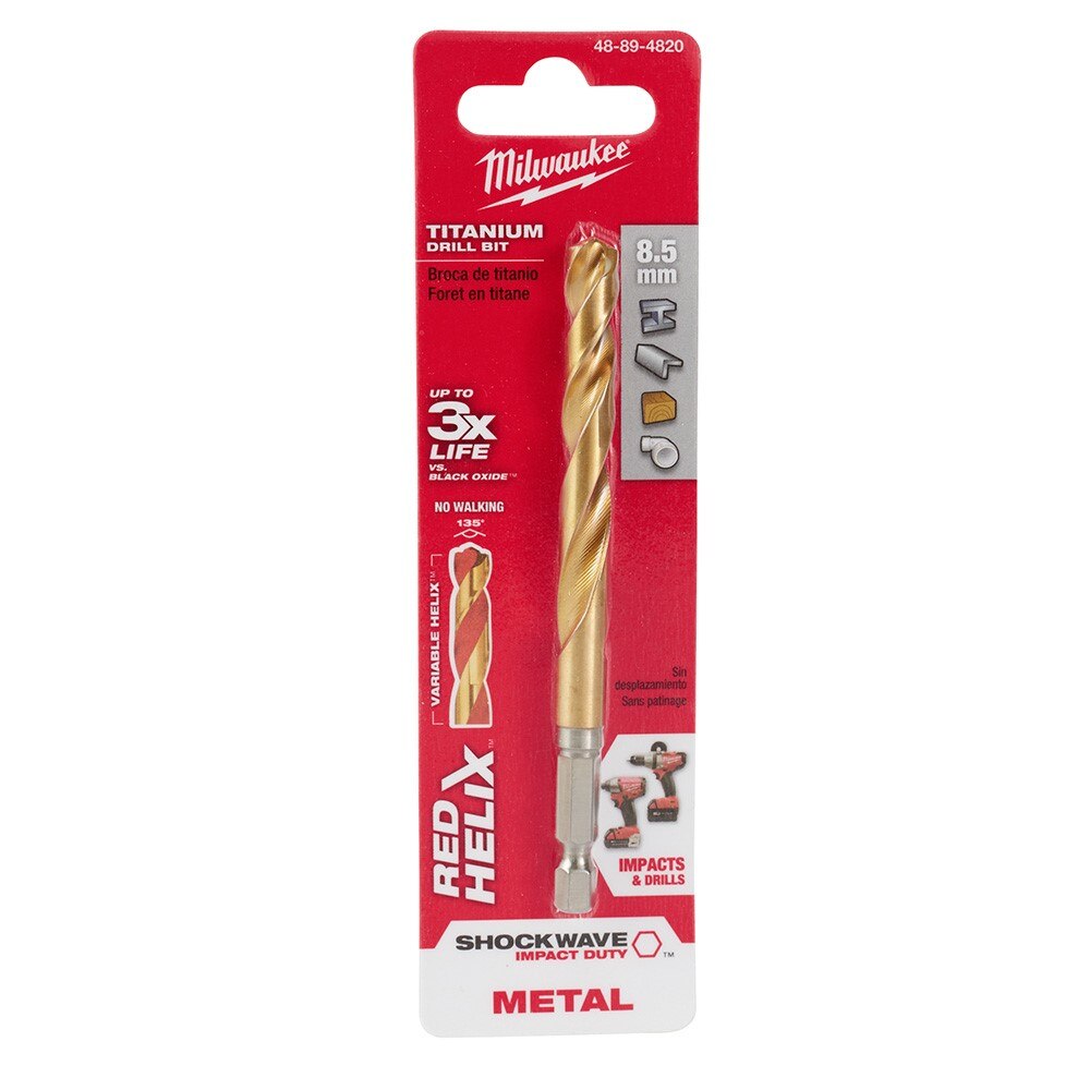 Jobber Drill, 8.5 MM Size, 3/8 Inch L, Titanium, TiAIN