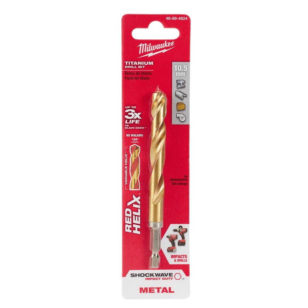 Jobber Drill, 10.5 MM Size, 1/2 Inch L, Titanium, TiAIN