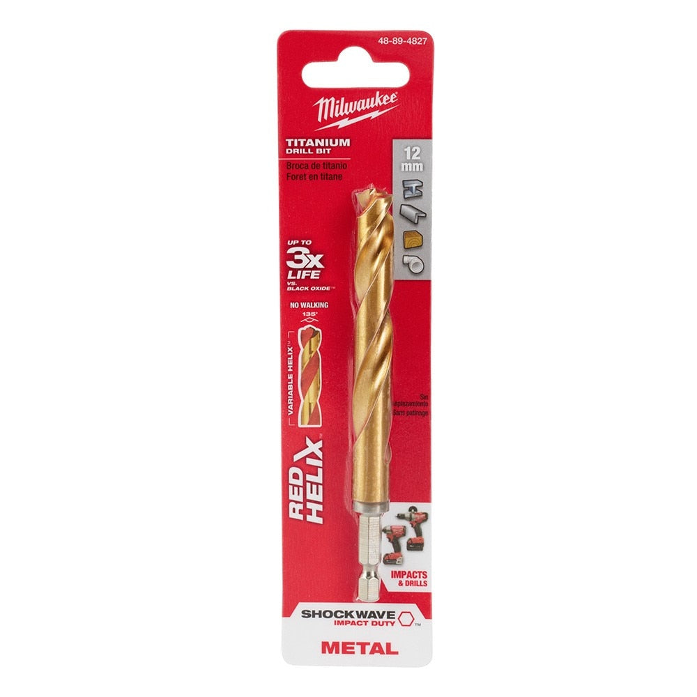 Jobber Drill, 12 MM Size, 1/2 Inch L, Titanium, TiAIN