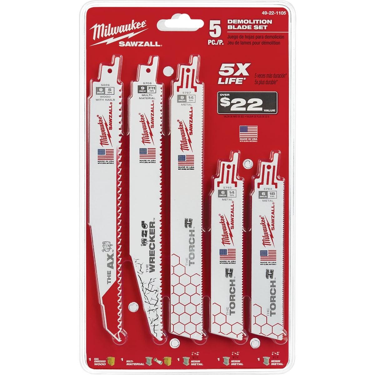 Milwaukee SAWZALL 5-Piece Demolition Reciprocating Saw Blade Set