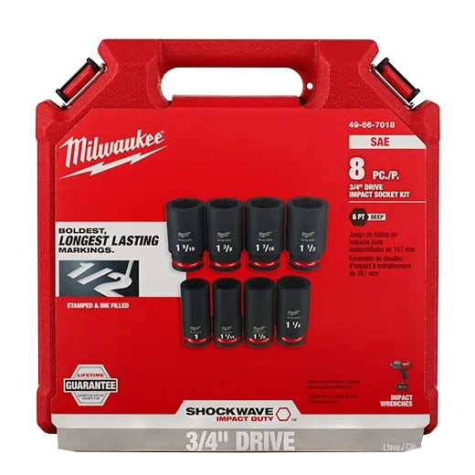 8PC SHOCKWAVE Impact Duty™ 3/4" Drive SAE Deep 6 Point Socket Set
