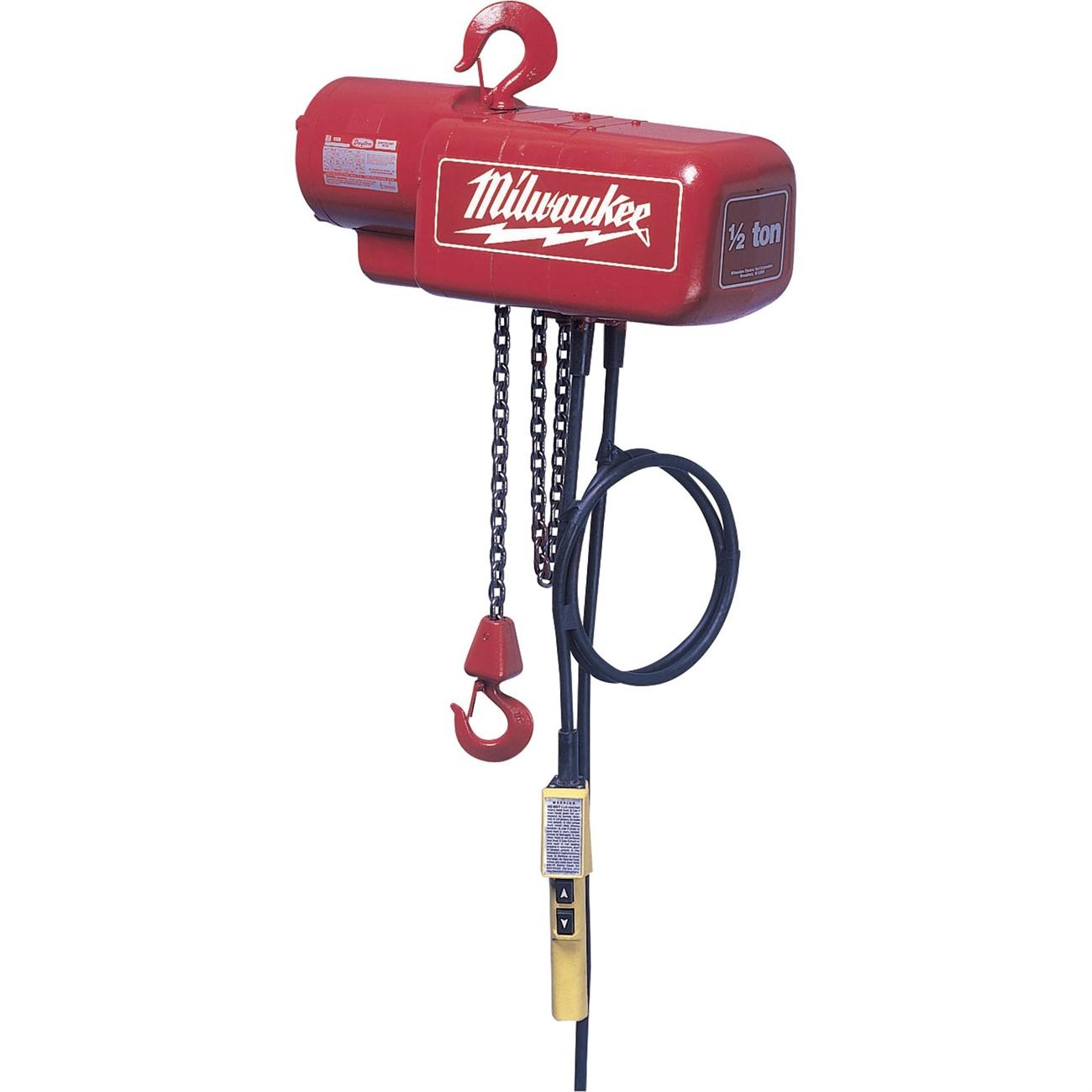Milwaukee Tools 1 Ton Electric Hoist, 10 ft of lift, 16 ft per min, Single phase