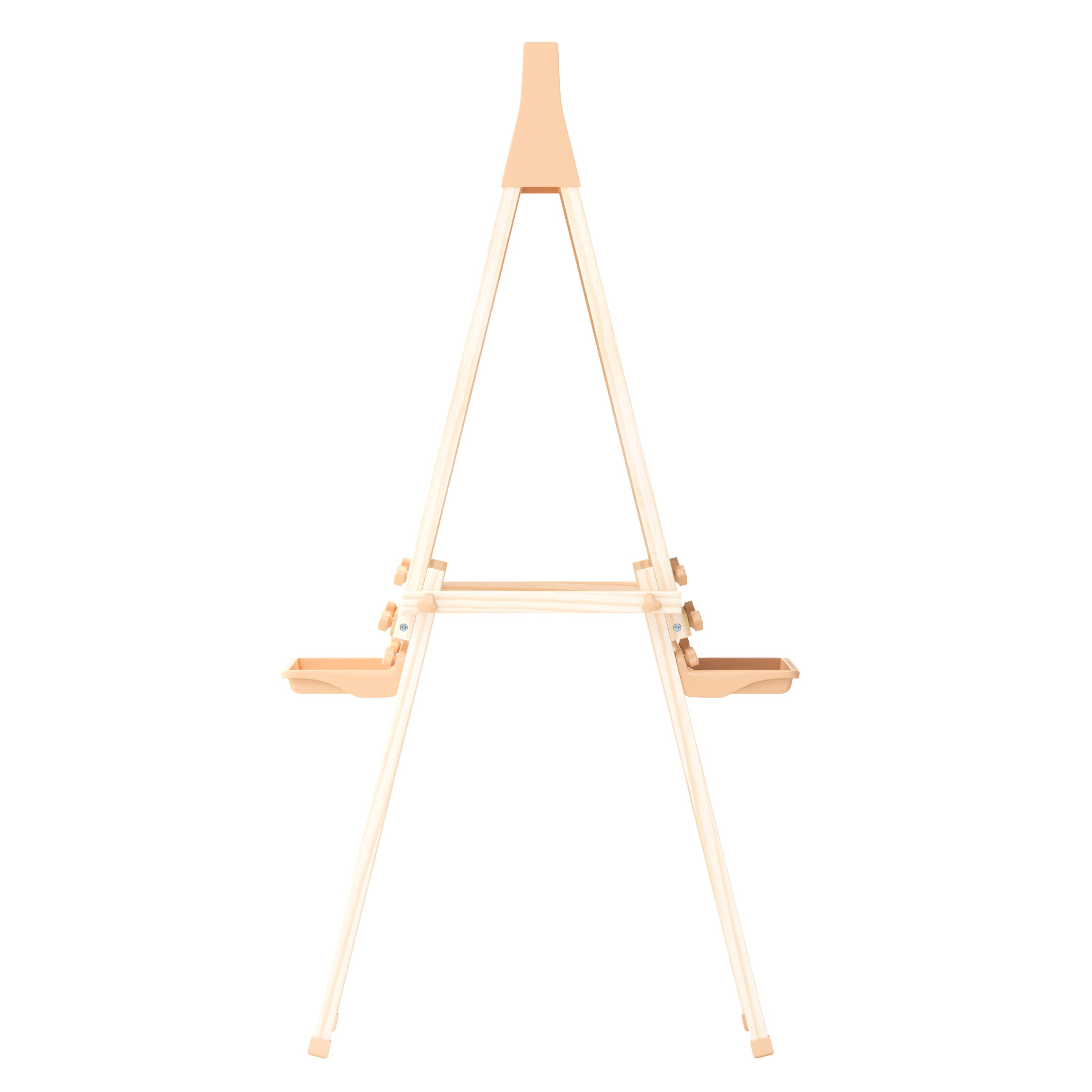 Bright Beginnings Commercial Classroom Freestanding Wood Art Easel with Chalk Board, Dry -Erase Board, 2 Trays, Paper Roller, Paper Tear Bar, Natural