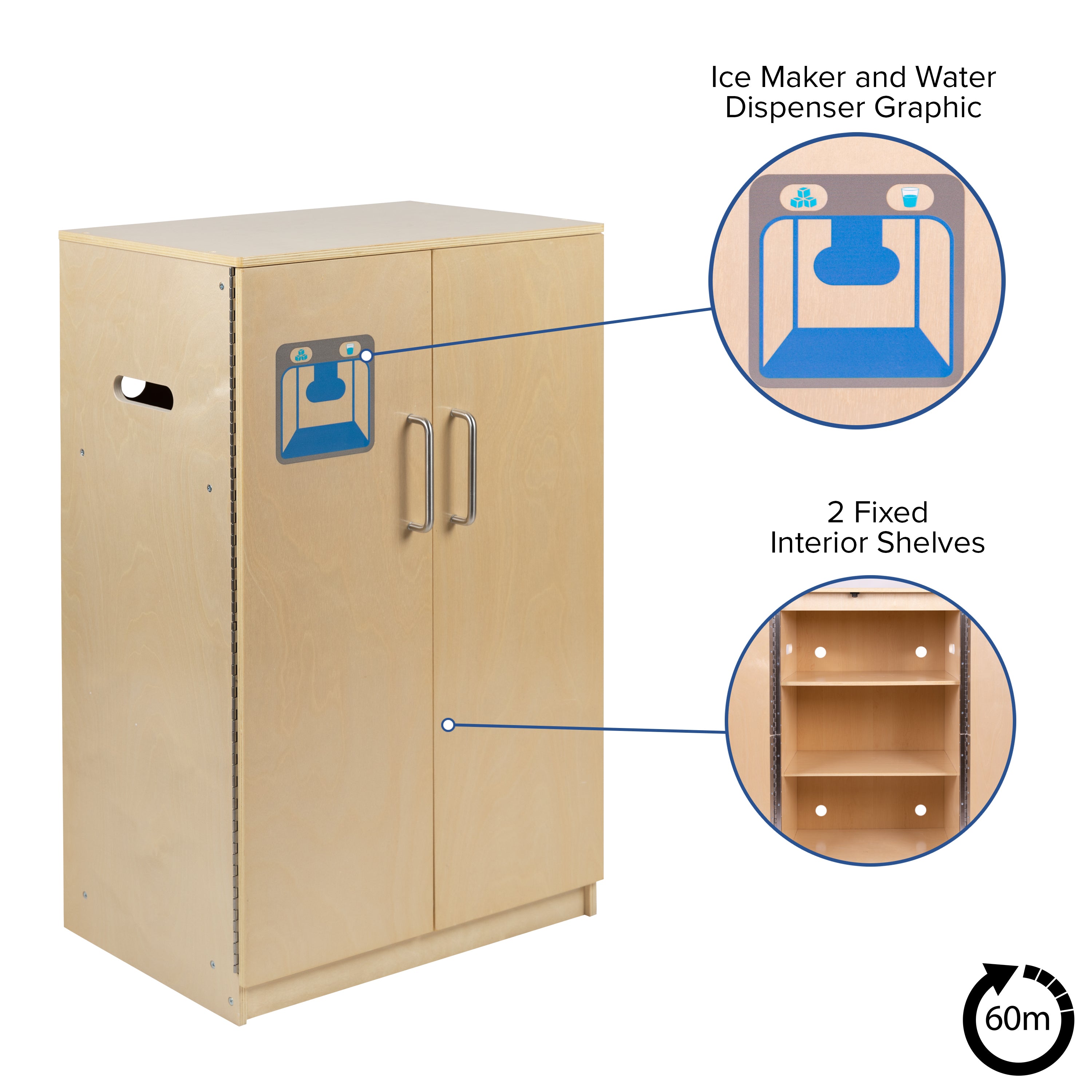 Hercules Children's Wooden Kitchen Refrigerator for Commercial or Home Use - Safe, Kid Friendly Design