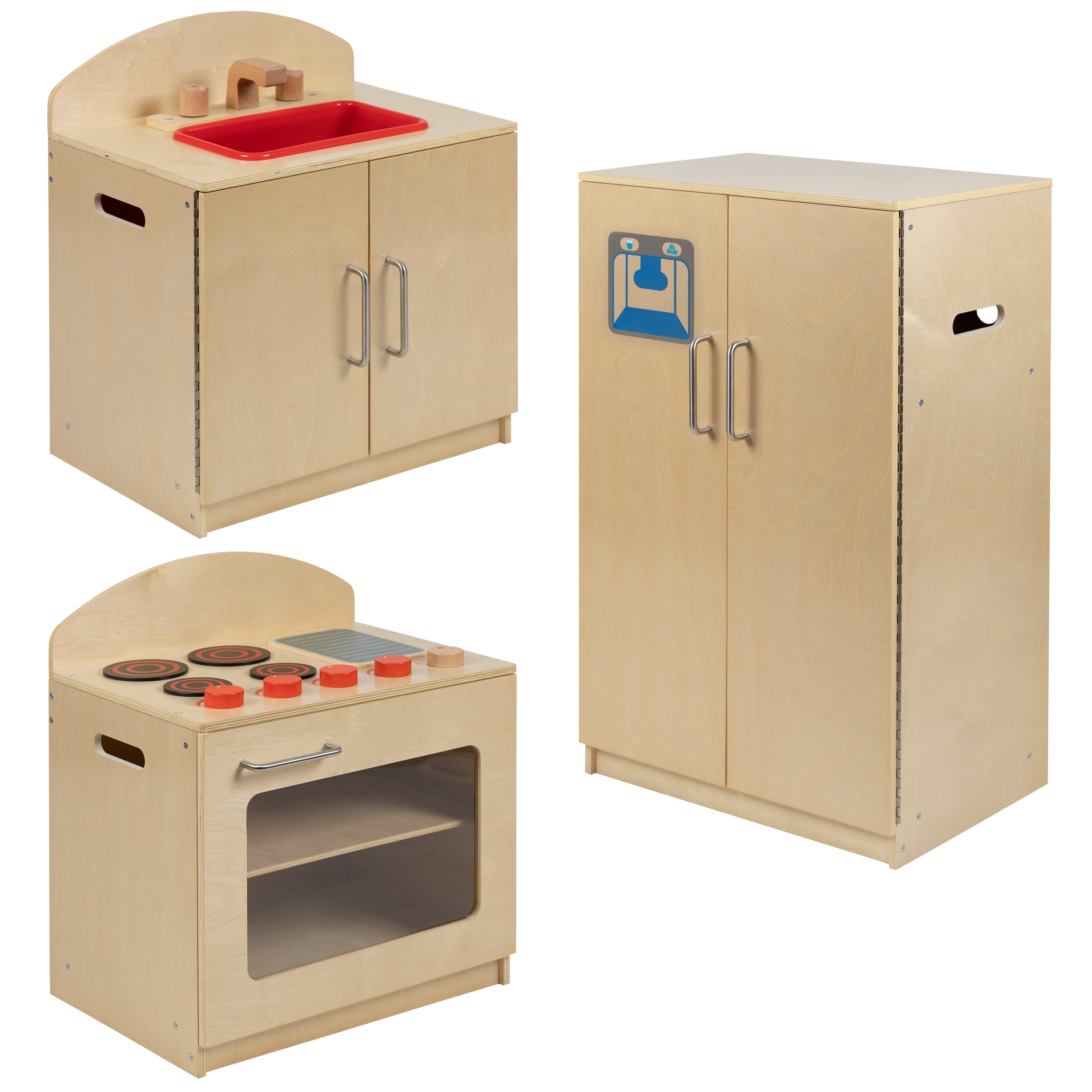 Hercules Children's Wooden Kitchen Set - Stove, Sink and Refrigerator for Commercial or Home Use - Safe, Kid Friendly Design