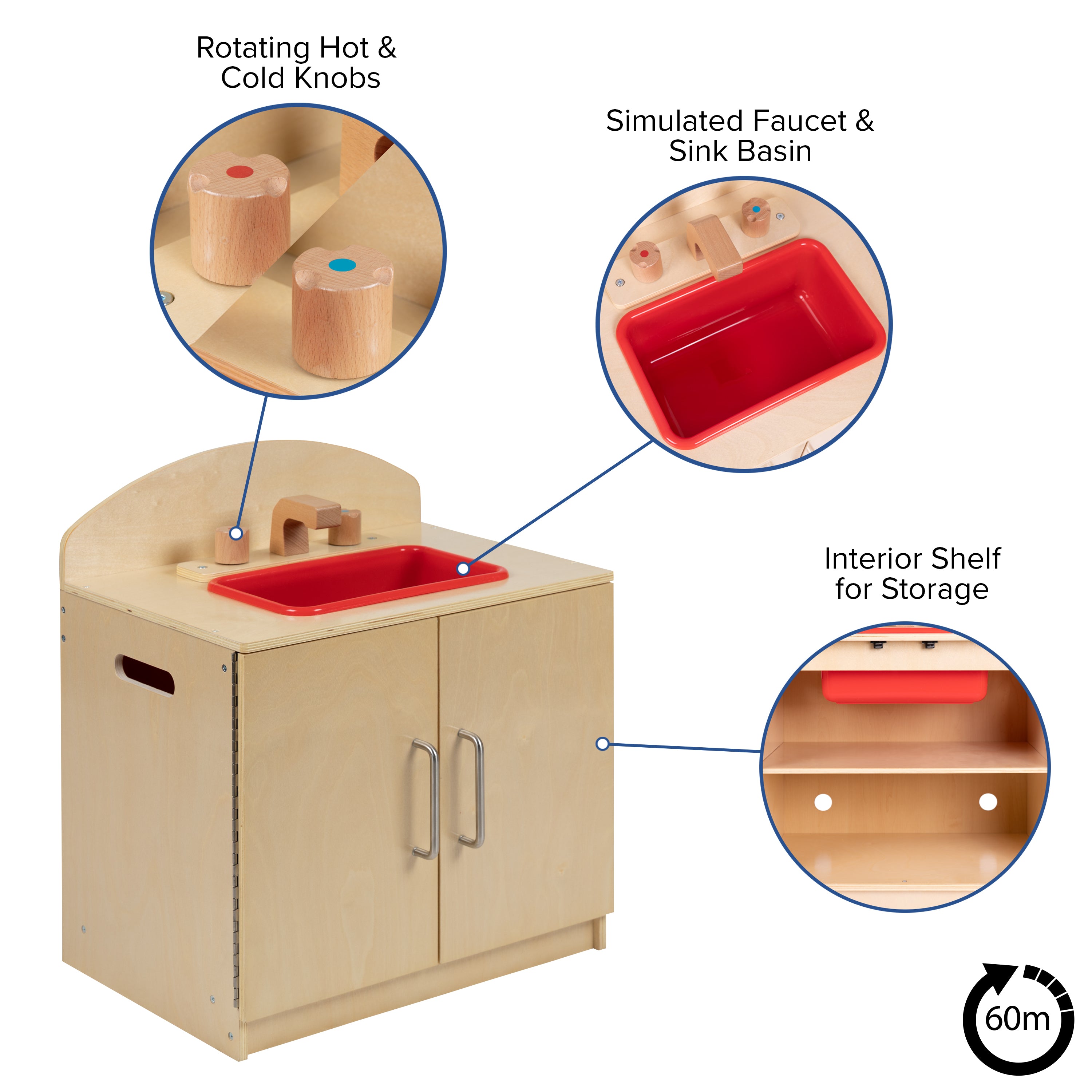 Hercules Children's Wooden Kitchen Set - Stove, Sink and Refrigerator for Commercial or Home Use - Safe, Kid Friendly Design