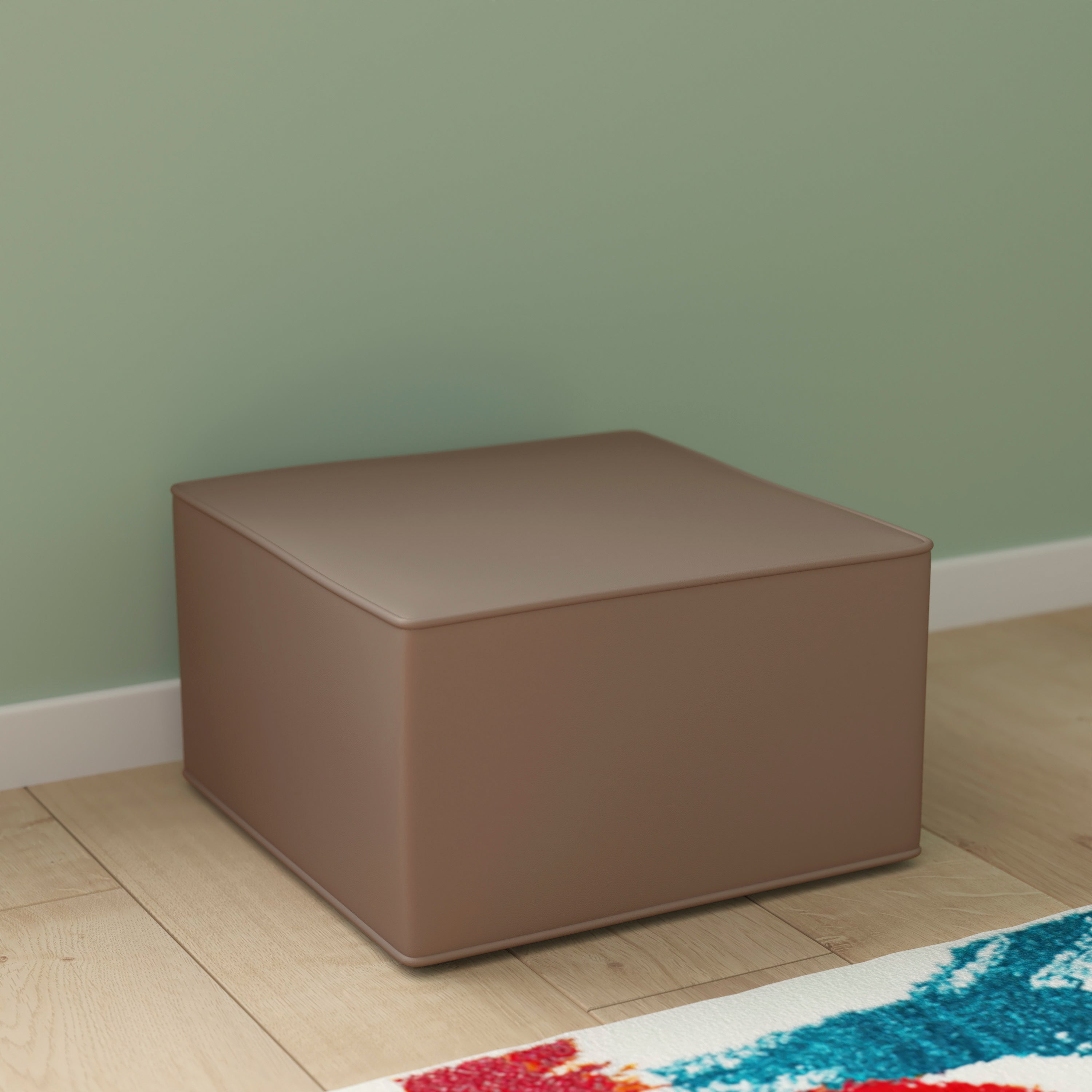 Bright Beginnings Commercial Grade Modular Classroom Soft Seating, 1 Seater Chair/Ottoman, Neutral Vinyl