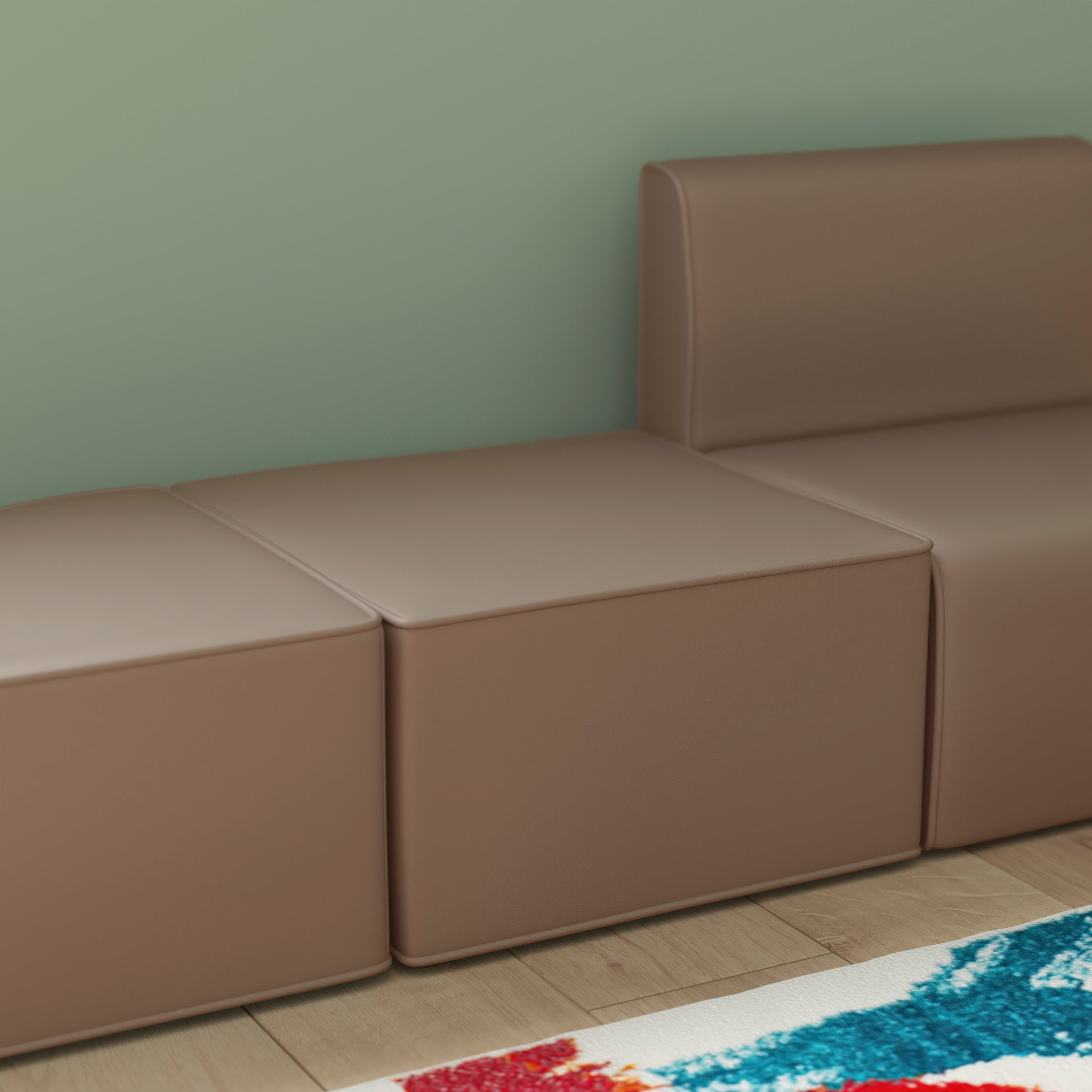 Bright Beginnings Commercial Grade Modular Classroom Soft Seating, 1 Seater Chair/Ottoman, Neutral Vinyl