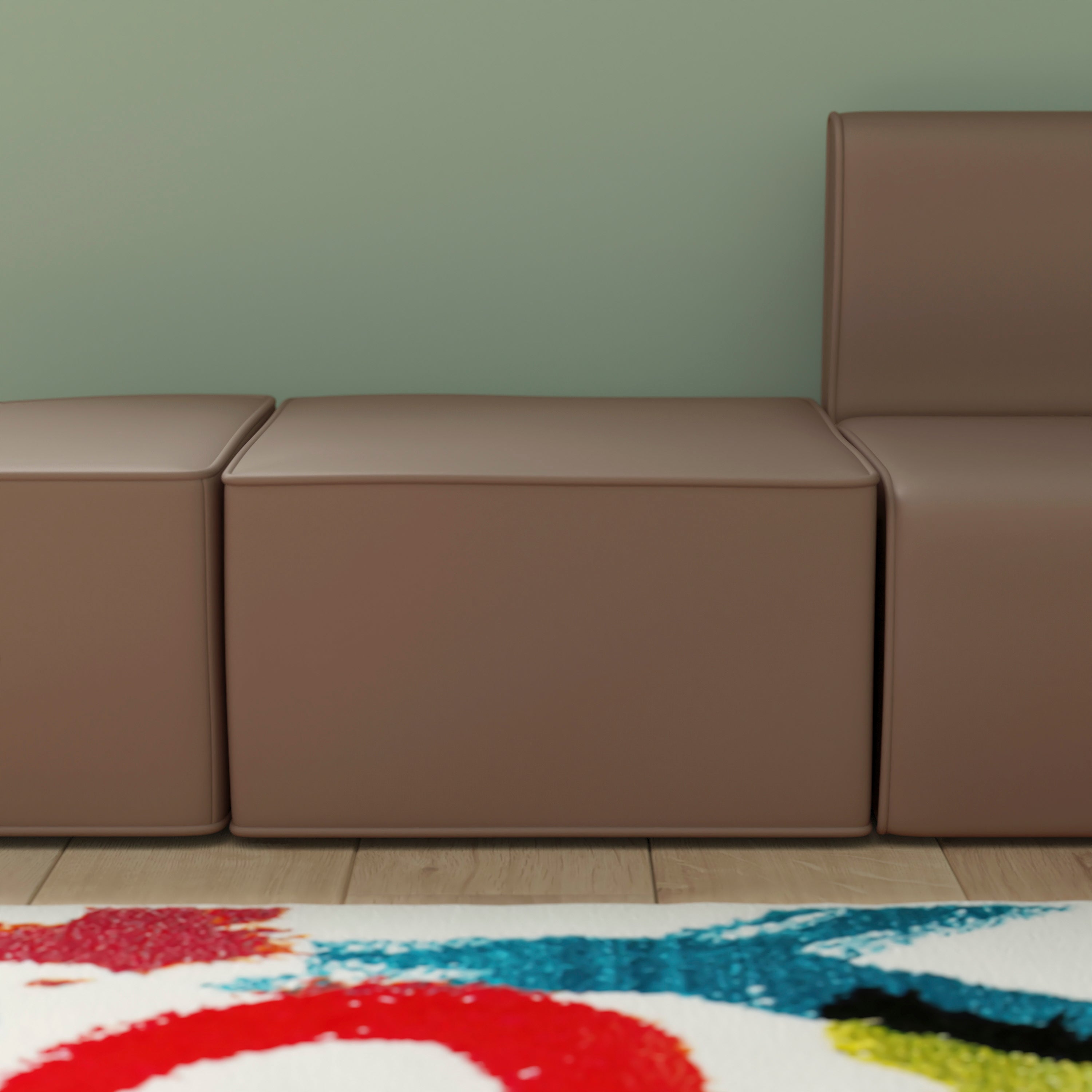 Bright Beginnings Commercial Grade Modular Classroom Soft Seating, 1 Seater Chair/Ottoman, Neutral Vinyl