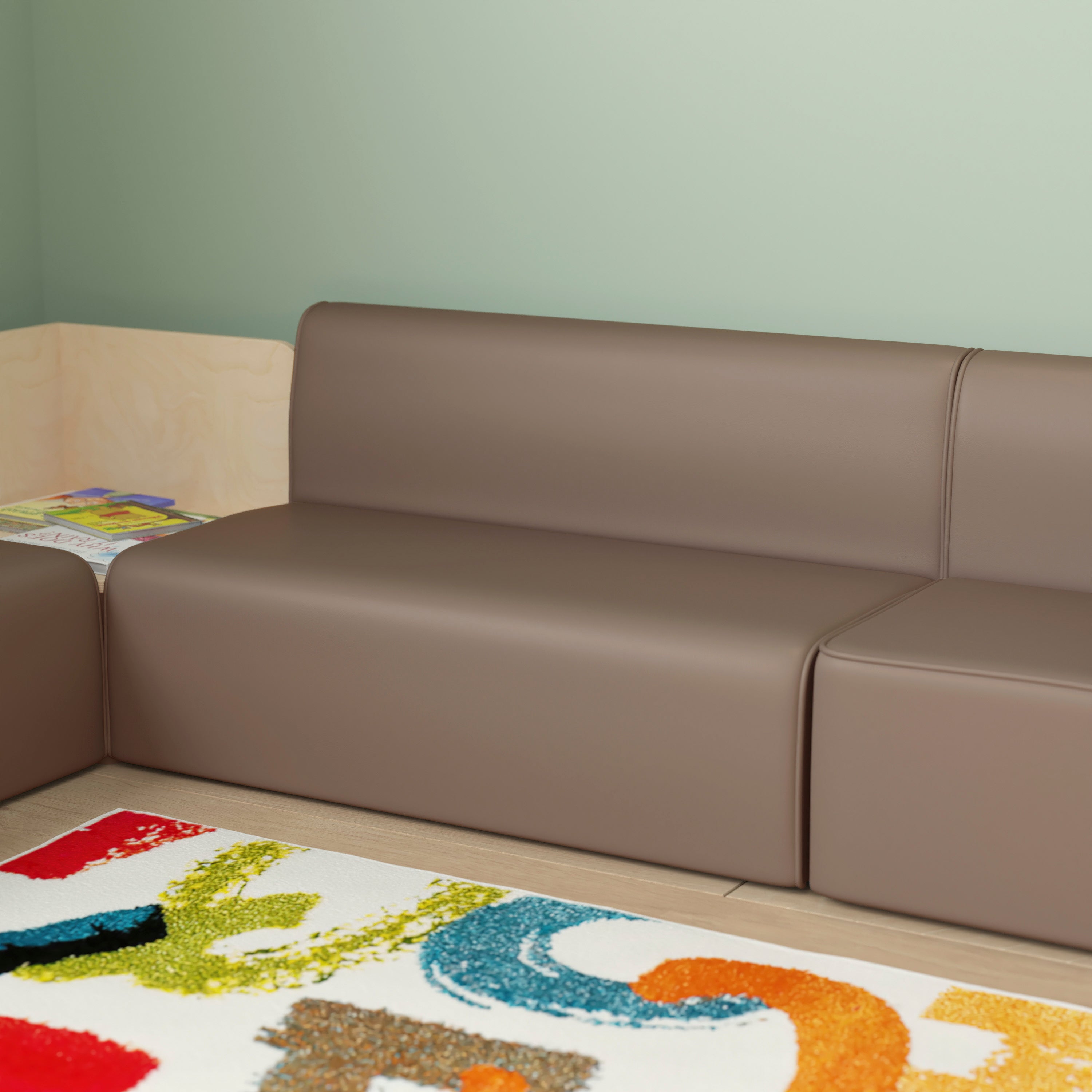 Bright Beginnings Commercial Grade Modular Classroom Soft Seating, Armless 2-Seater Sofa, Neutral Vinyl
