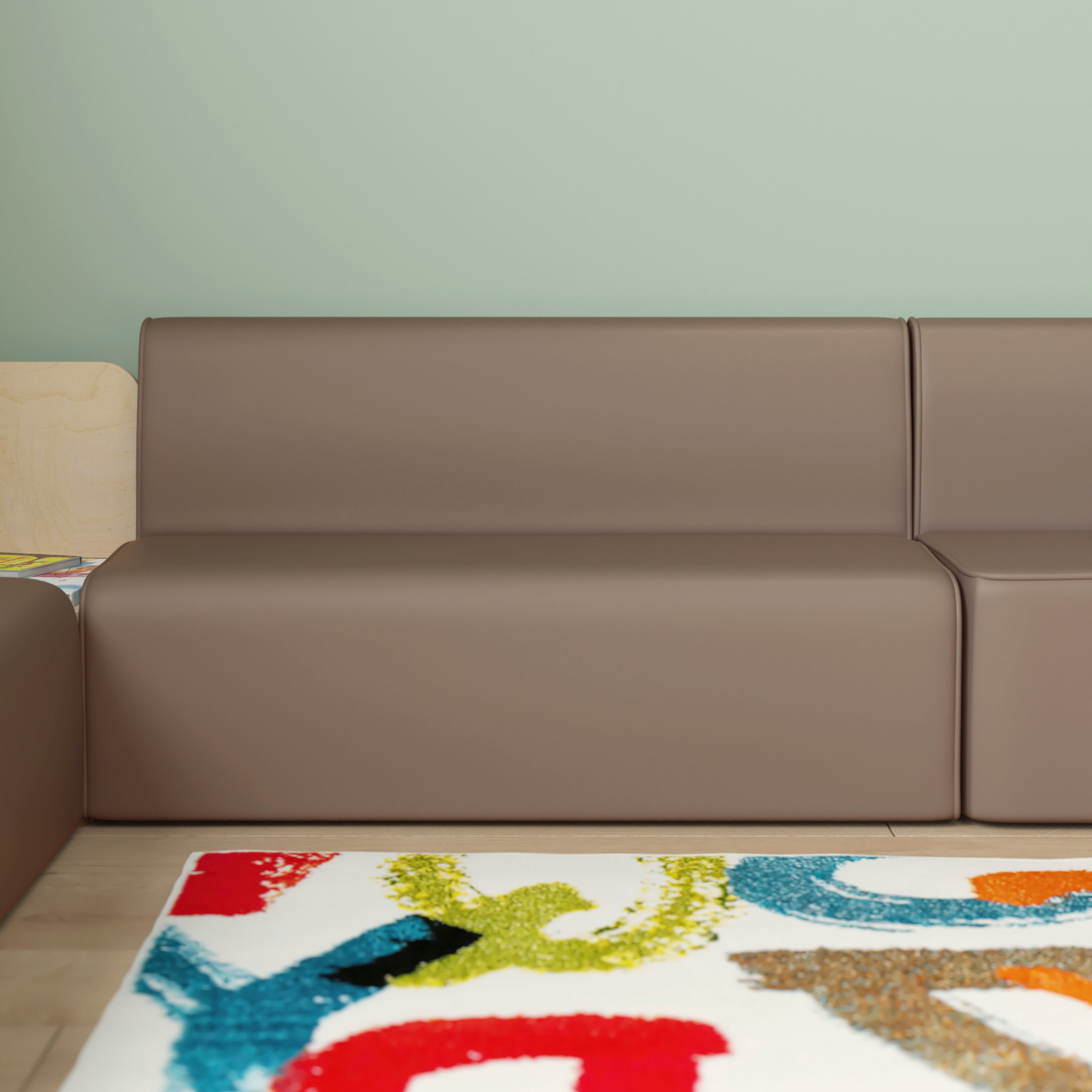 Bright Beginnings Commercial Grade Modular Classroom Soft Seating, Armless 2-Seater Sofa, Neutral Vinyl