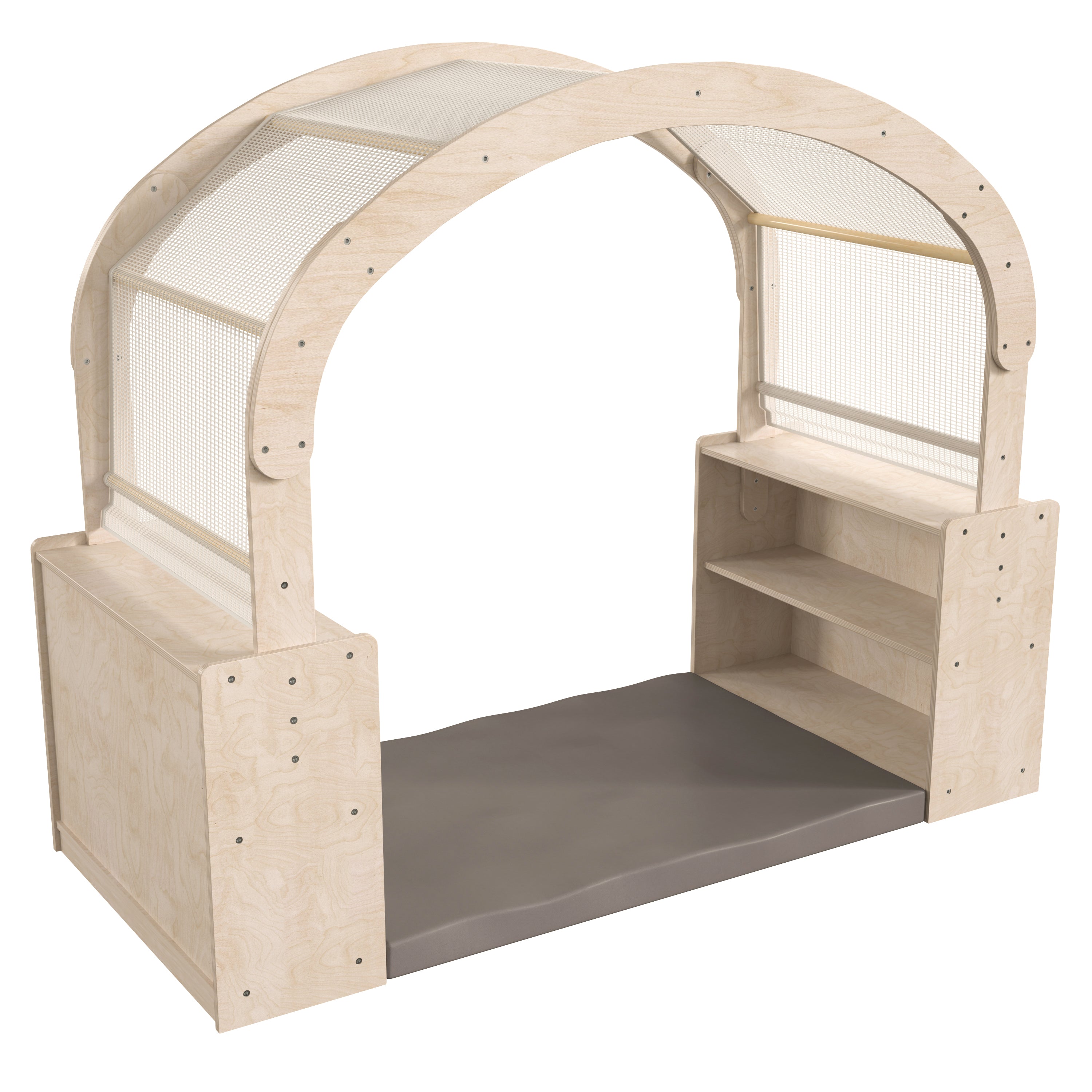 Bright Beginnings Commercial Grade Green Guard Certified Wooden Quiet Corner Reading Nook with Two Storage Shelf Units and Canopy