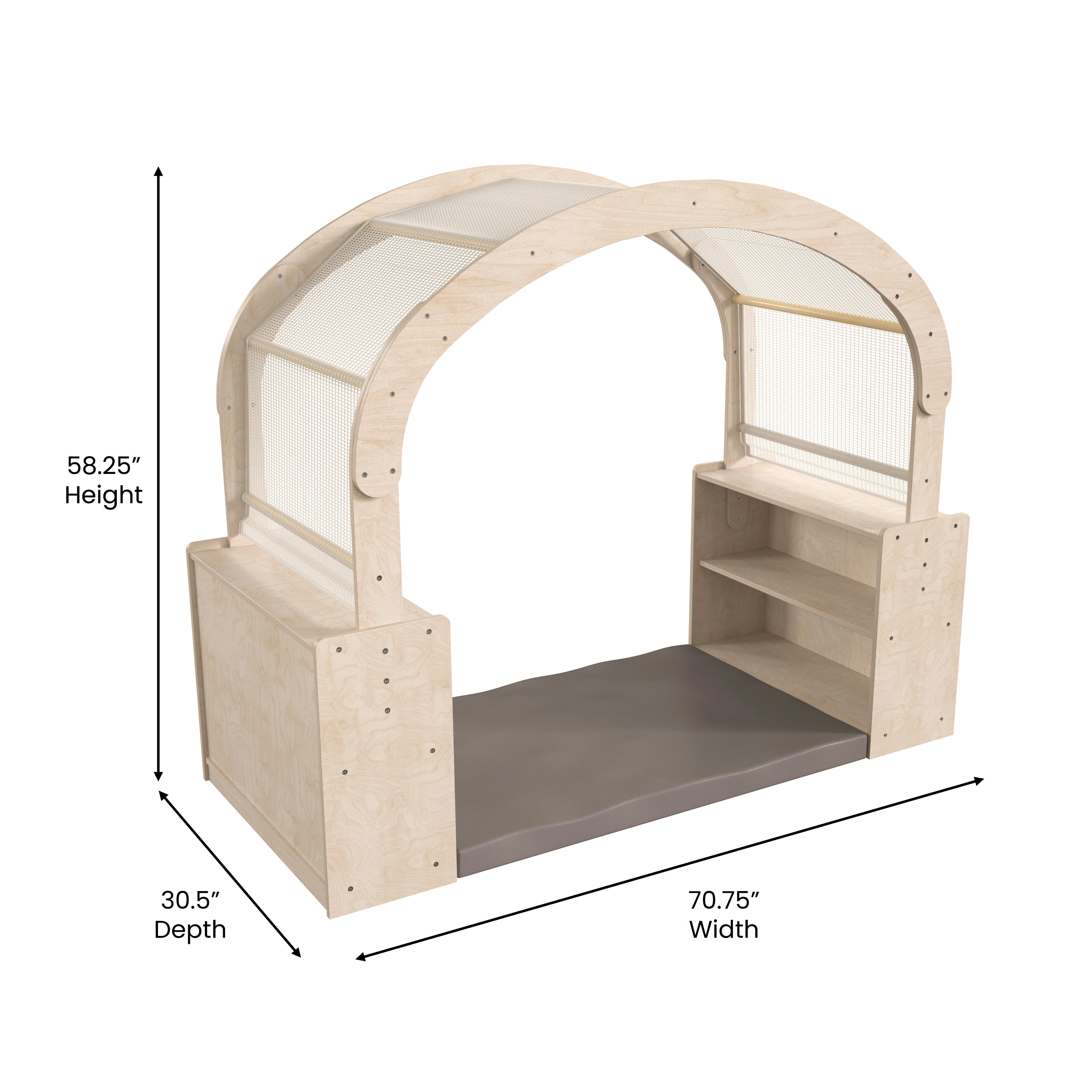 Bright Beginnings Commercial Grade Green Guard Certified Wooden Quiet Corner Reading Nook with Two Storage Shelf Units and Canopy