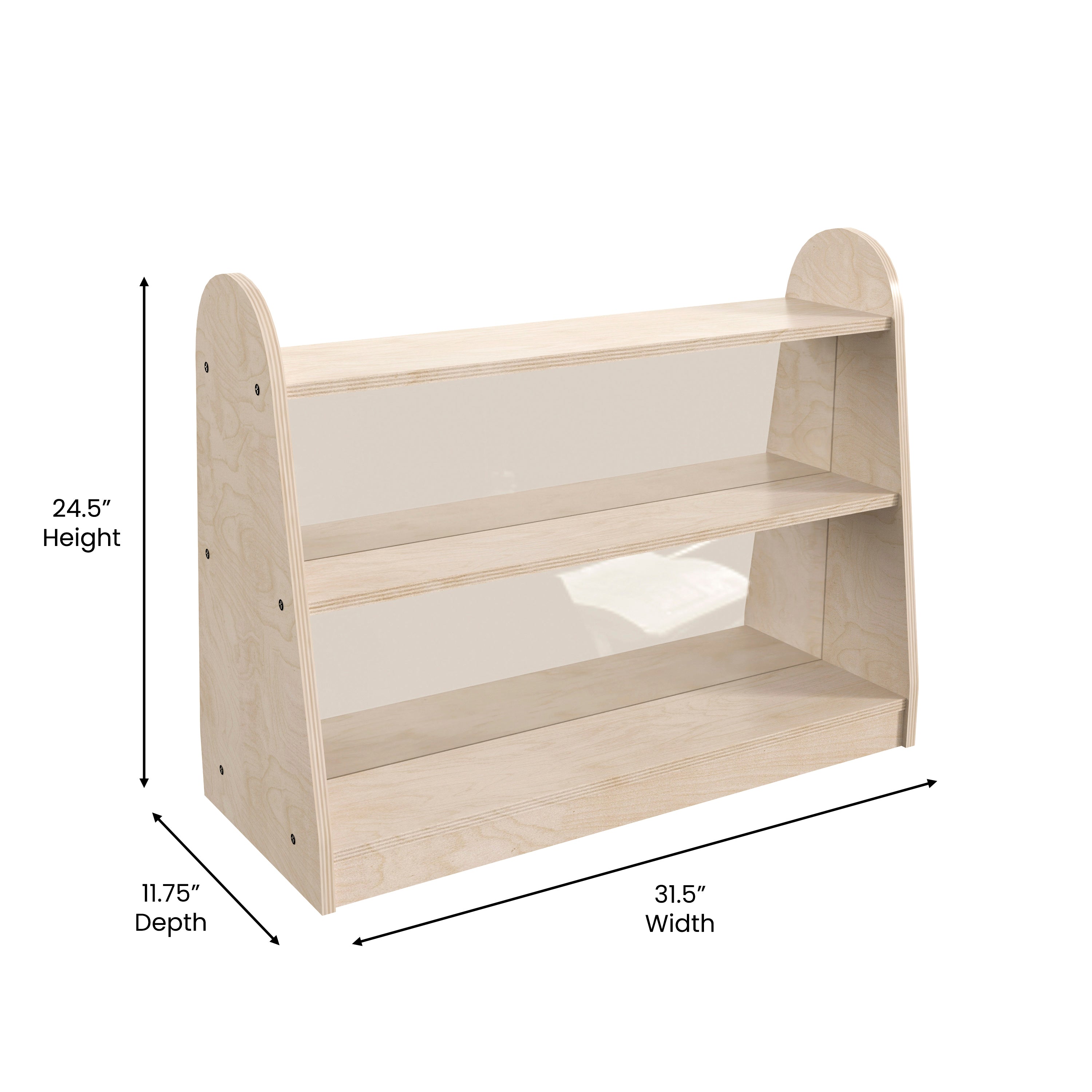 Bright Beginnings Commercial Grade 3 Shelf Double Sided Wooden Classroom Storage Unit with Clear Plastic Divider, Safe, Kid Friendly Design, Natural